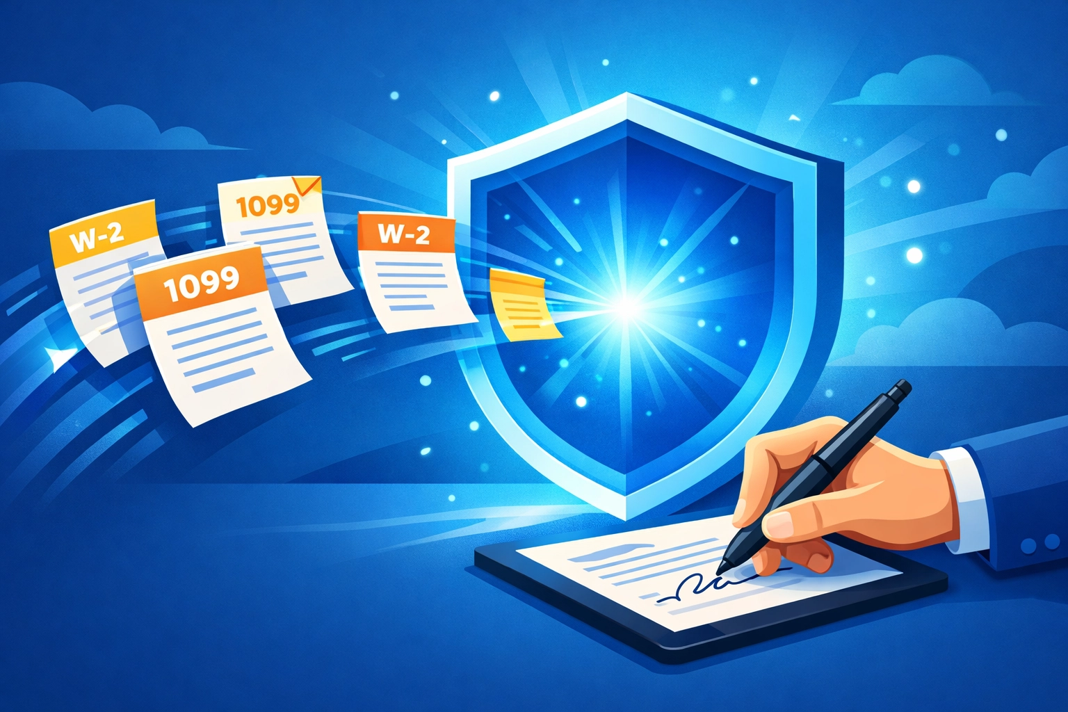 Secure digital portal for uploading W-2 and 1099 forms with a modern electronic signature tool.