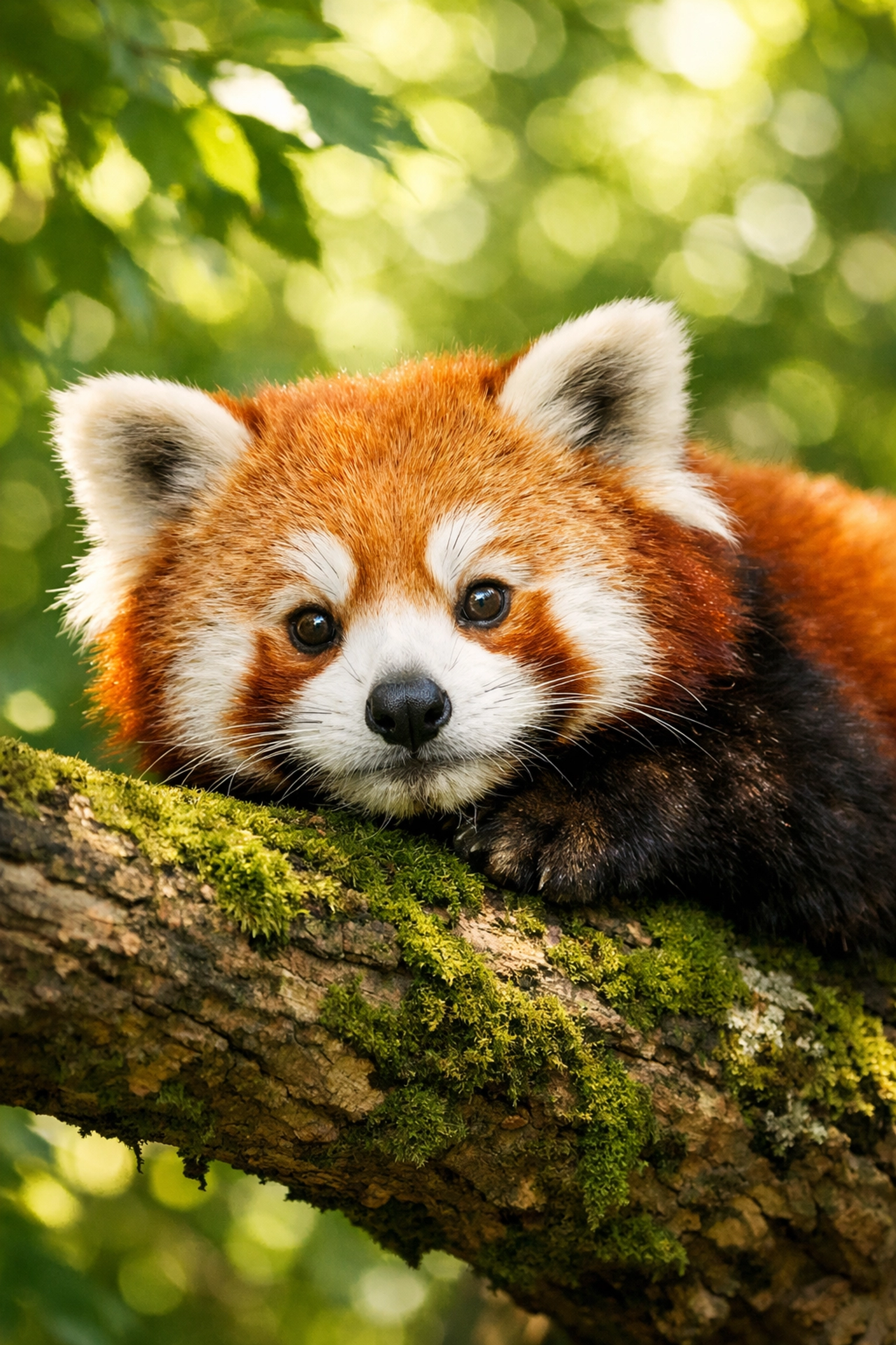 Close-up of a red panda on a tree branch, highlighting professional wildlife imagery for species spotlights.