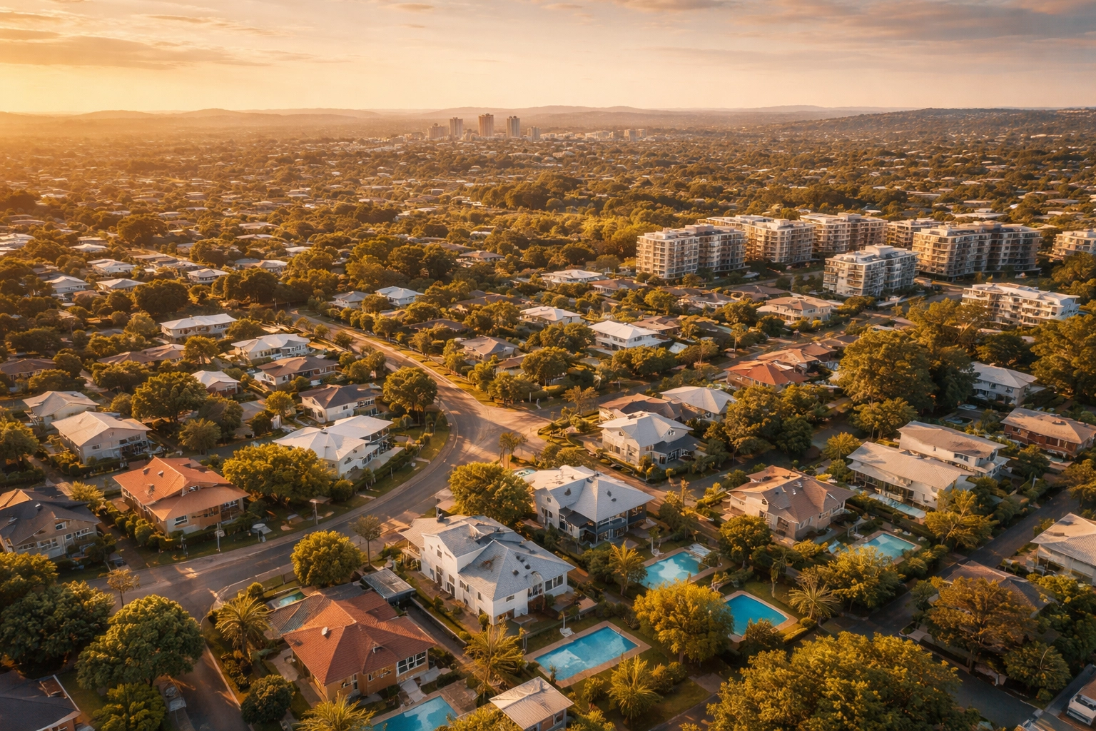 Aerial view of Brisbane northern suburbs with residential homes and developments for local conveyancing expertise
