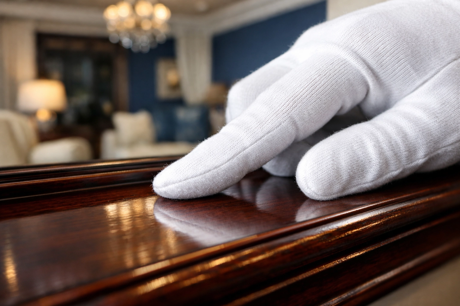 White glove inspection of a clean windowsill after expert post-construction cleaning in Marlborough.