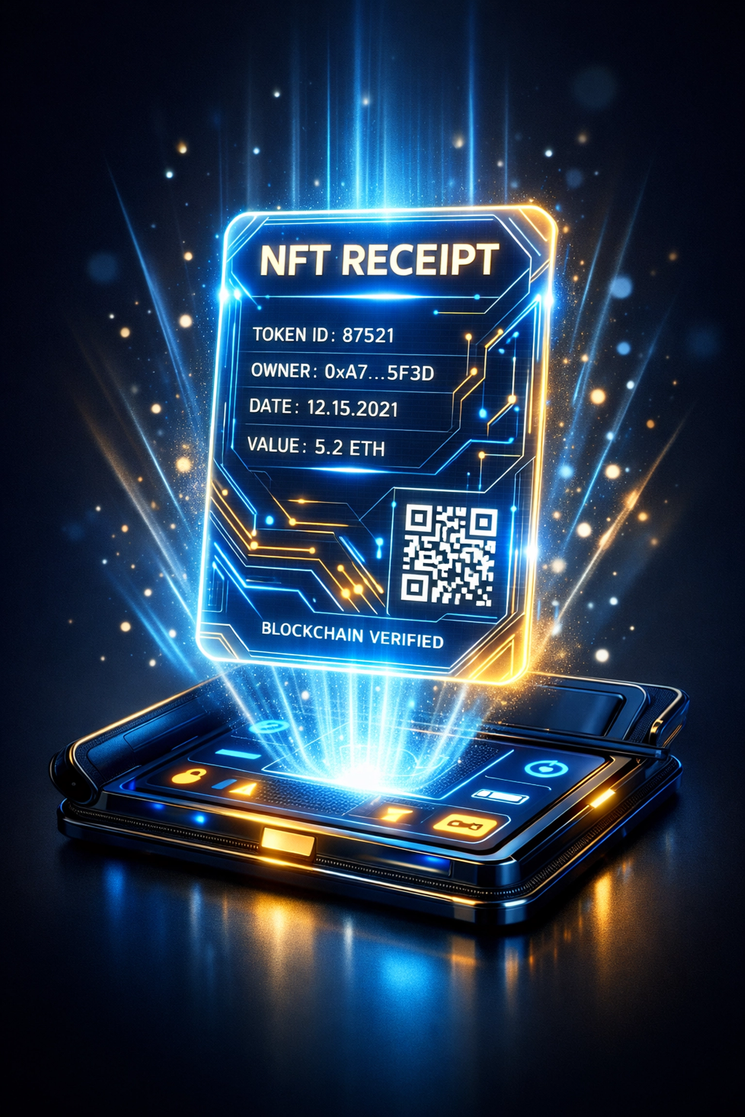 NFT receipt displaying transaction metadata in digital wallet for crypto payment verification