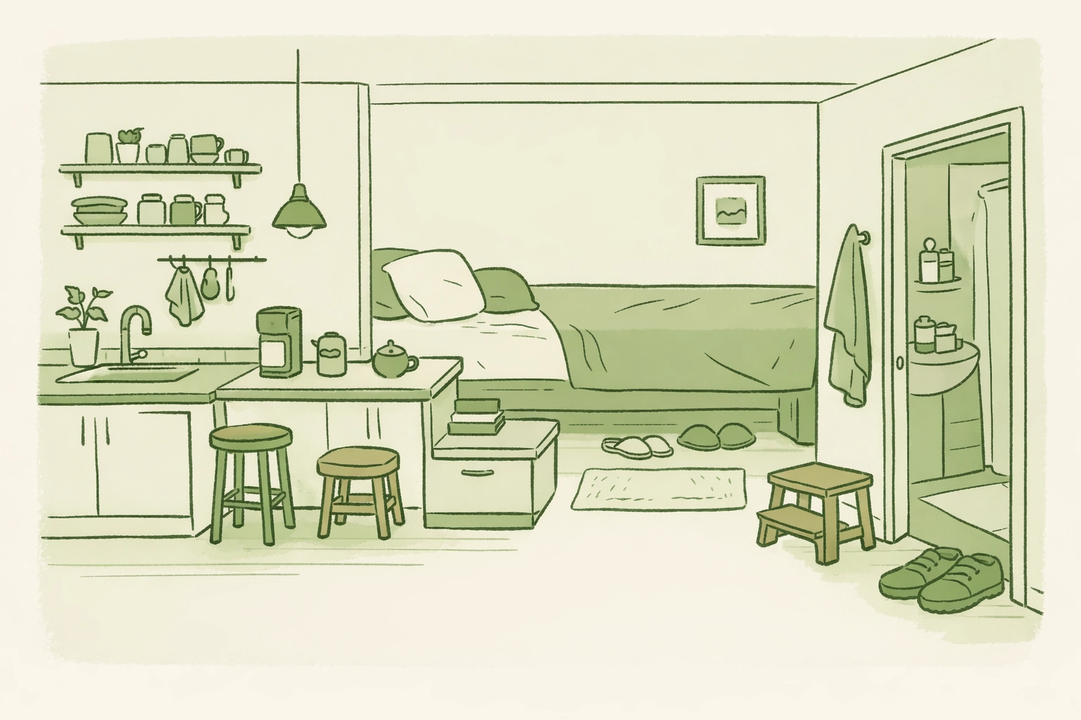 Adapted apartment showing height-accommodating features for gay couple with size difference