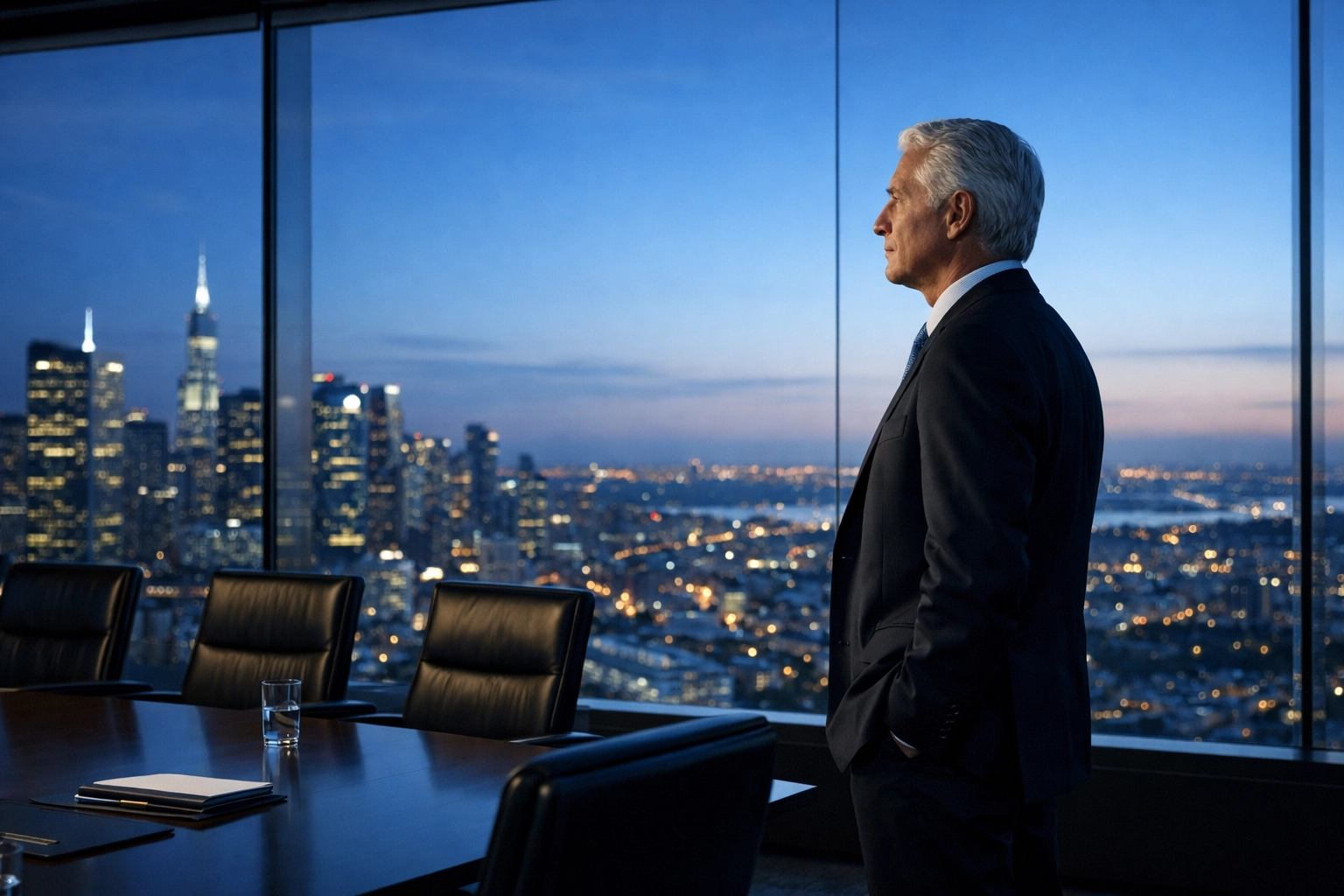 Senior decision-maker envisioning strategic event excellence from a modern corporate boardroom.