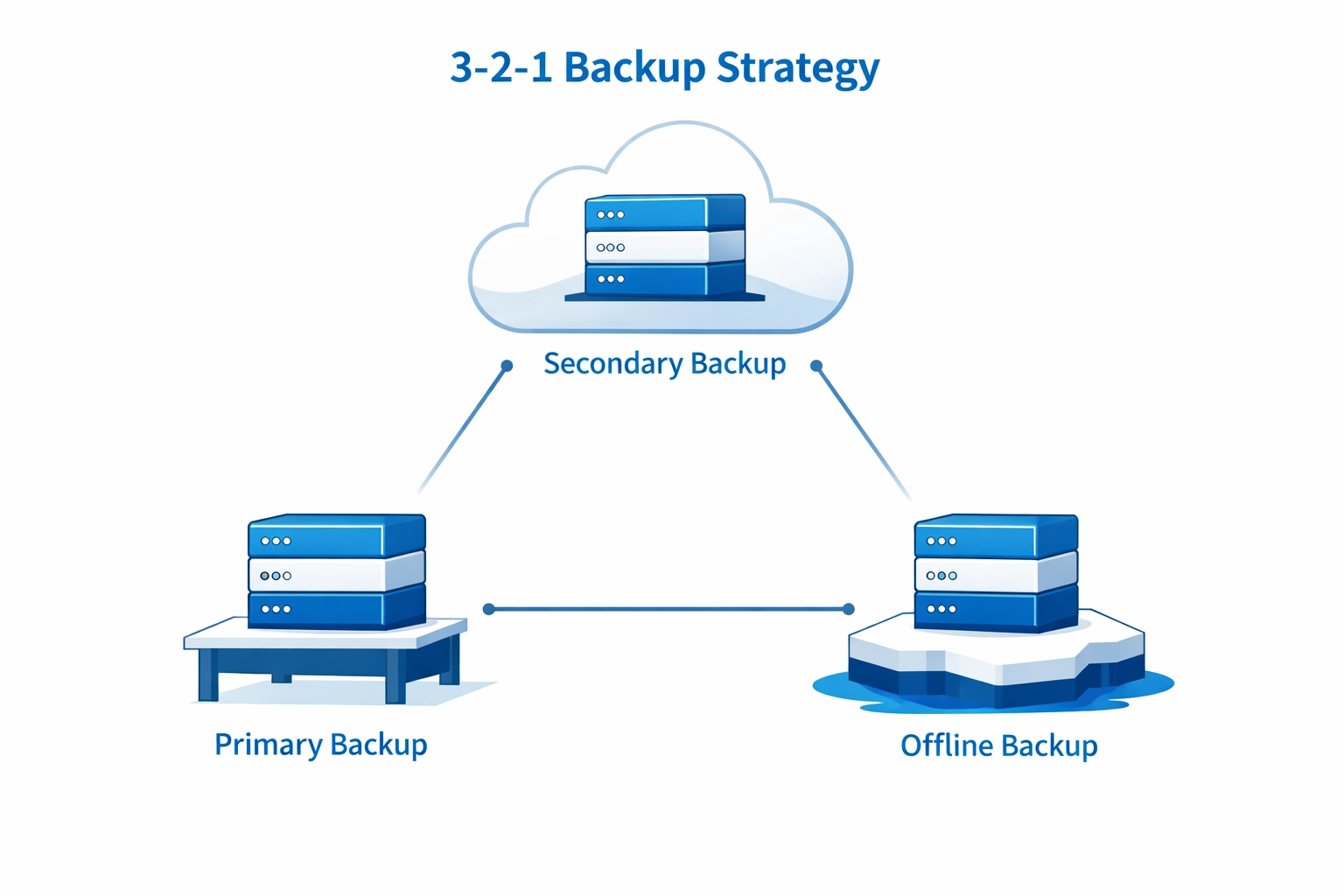 3-2-1 backup strategy showing three data storage locations for ransomware protection