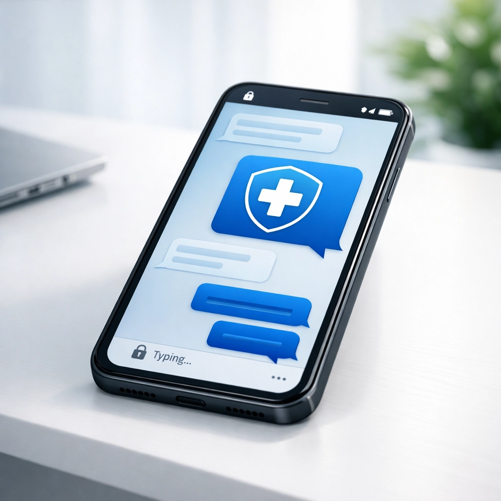 Secure text-based medical messaging on a smartphone for 24/7 telehealth doctor consultations.