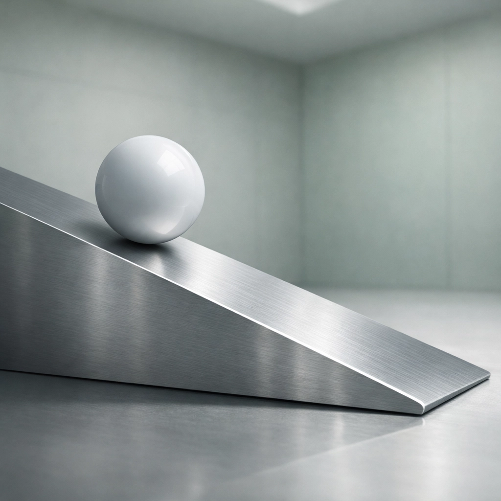 A marble sphere poised for momentum, illustrating a precise growth system for scaling companies without wasted spend.