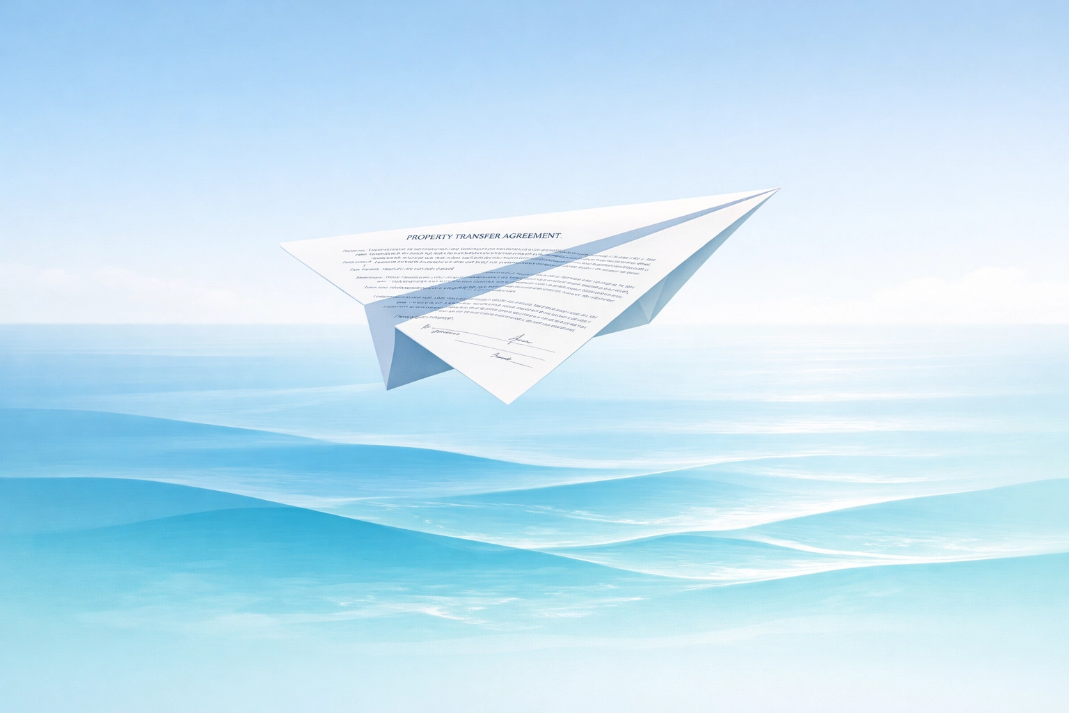 Paper airplane legal document flying over water, representing smooth and compliant conveyancing NSW.