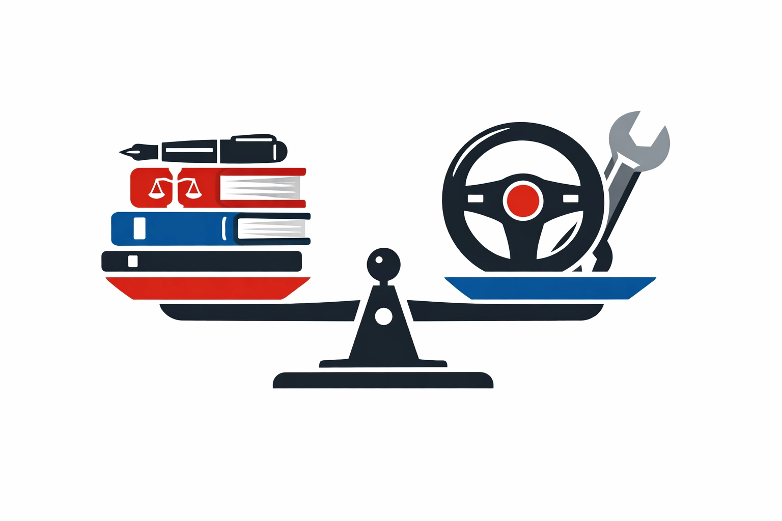 A scale balancing legal theory with practical experience for Transport Manager CPC exam preparation.