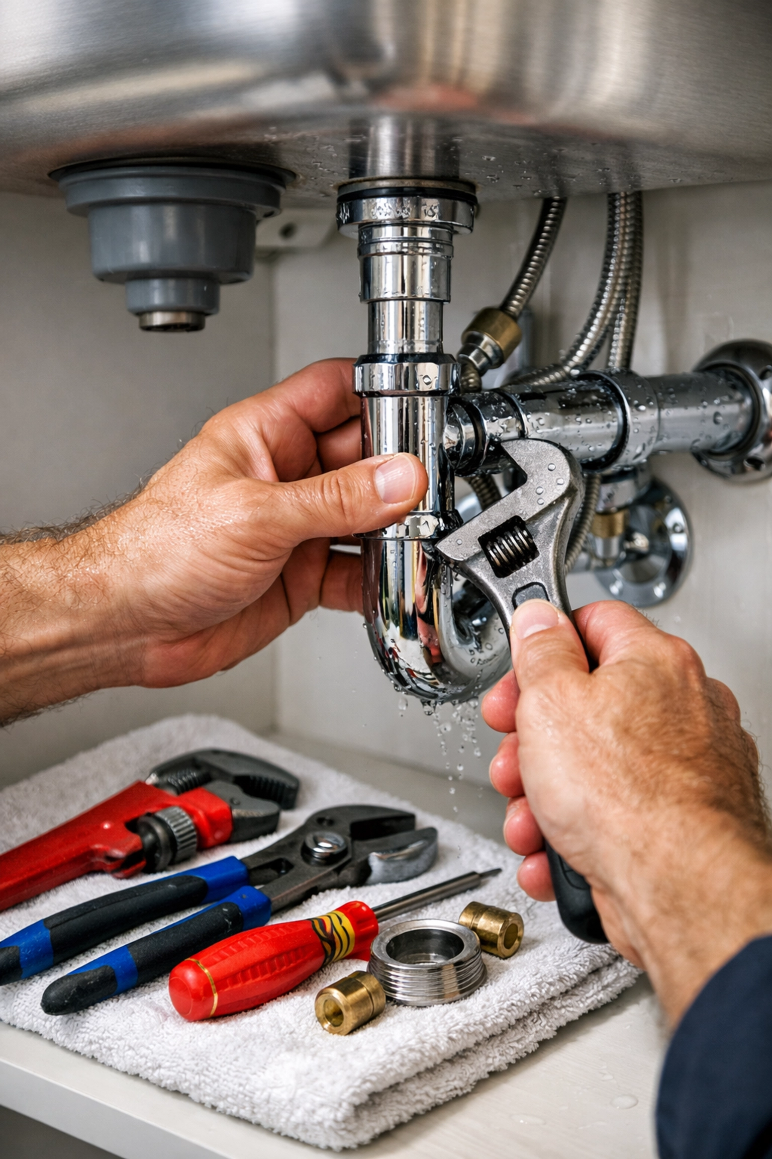 Professional plumber repairing faucet for Nashville rental property maintenance