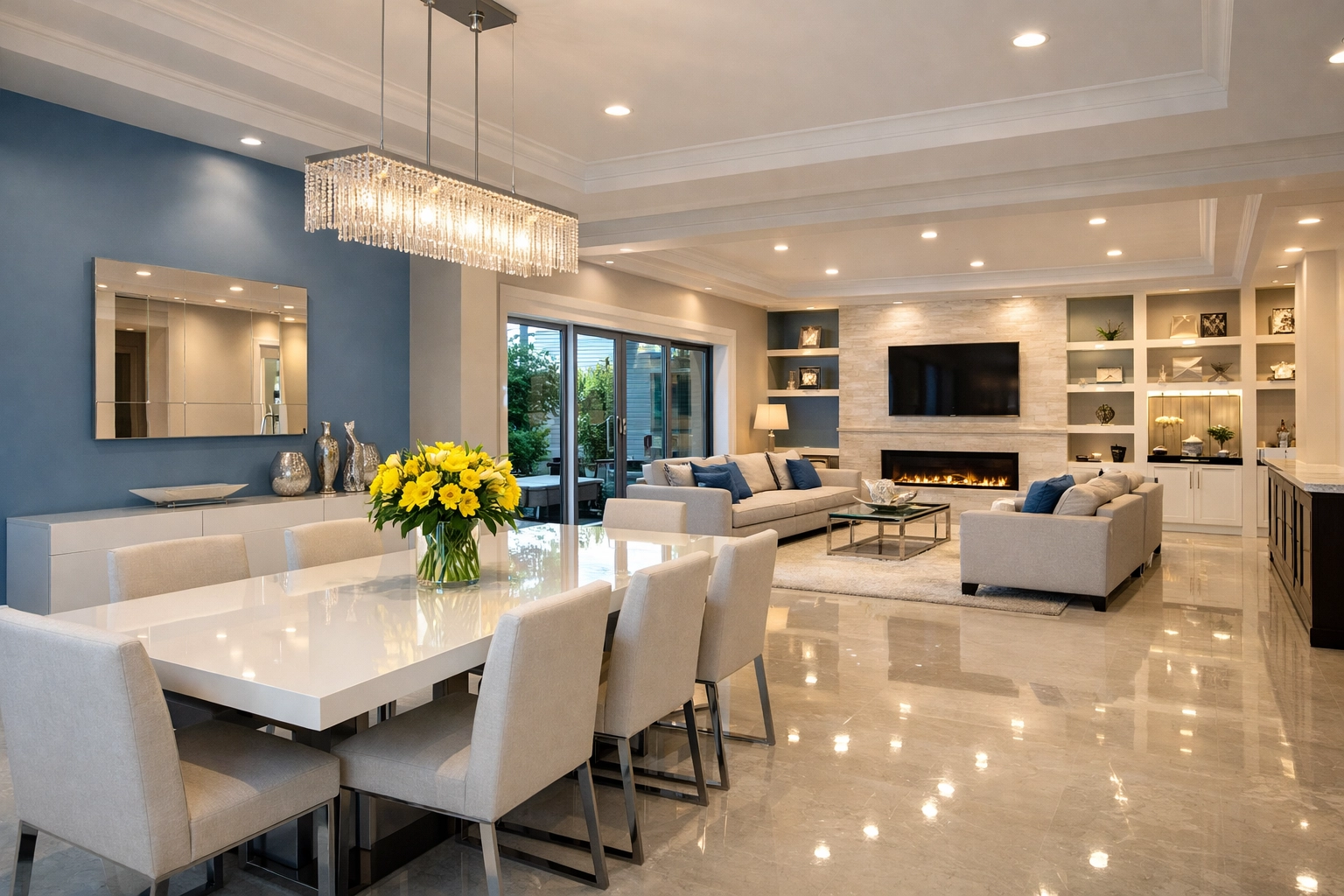 Clean and inviting open-concept living space by the best house cleaning services in Walpole MA.