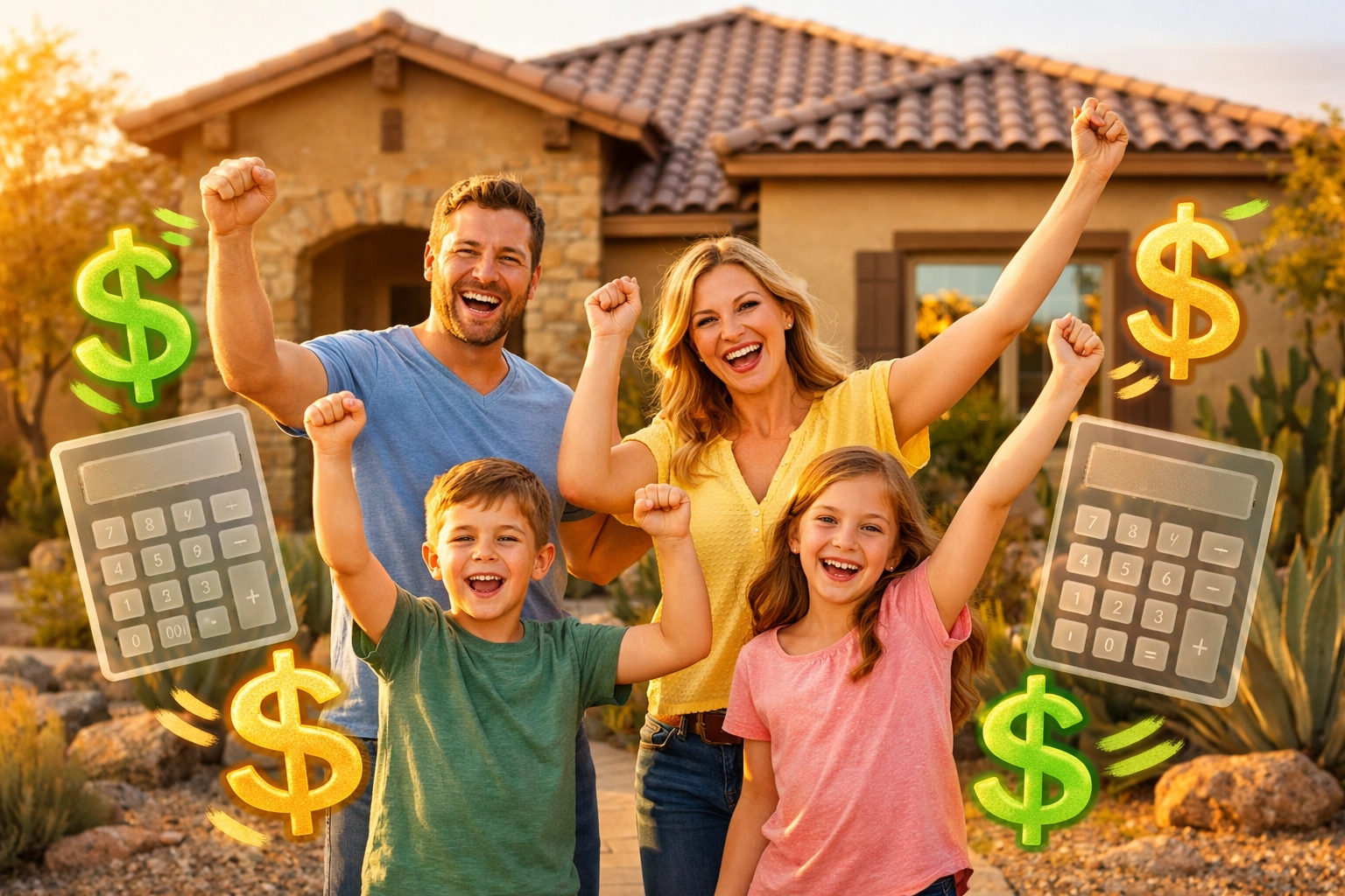 Happy family celebrating real estate commission savings with Clearly Sold flat fee in Peoria AZ