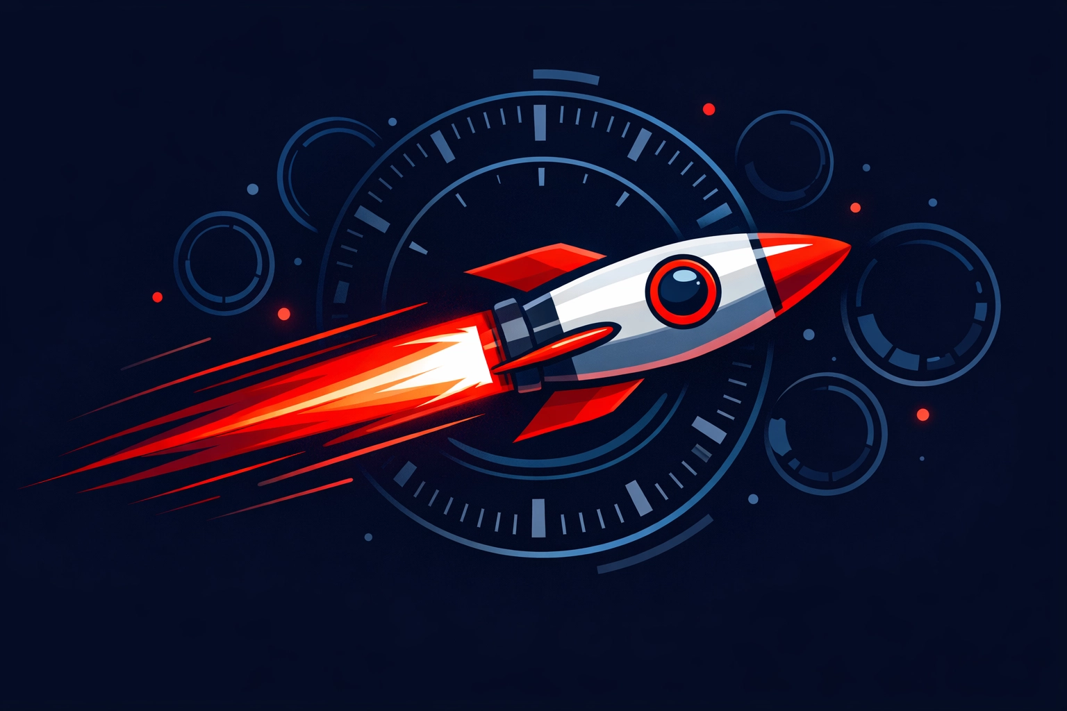 A fast-moving rocket ship symbolizing high-speed website performance and quick page loading times.
