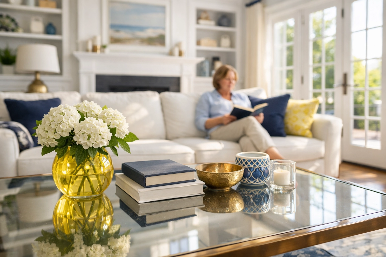 Clean and airy living room in Shirley MA showing the results of professional recurring house cleaning.