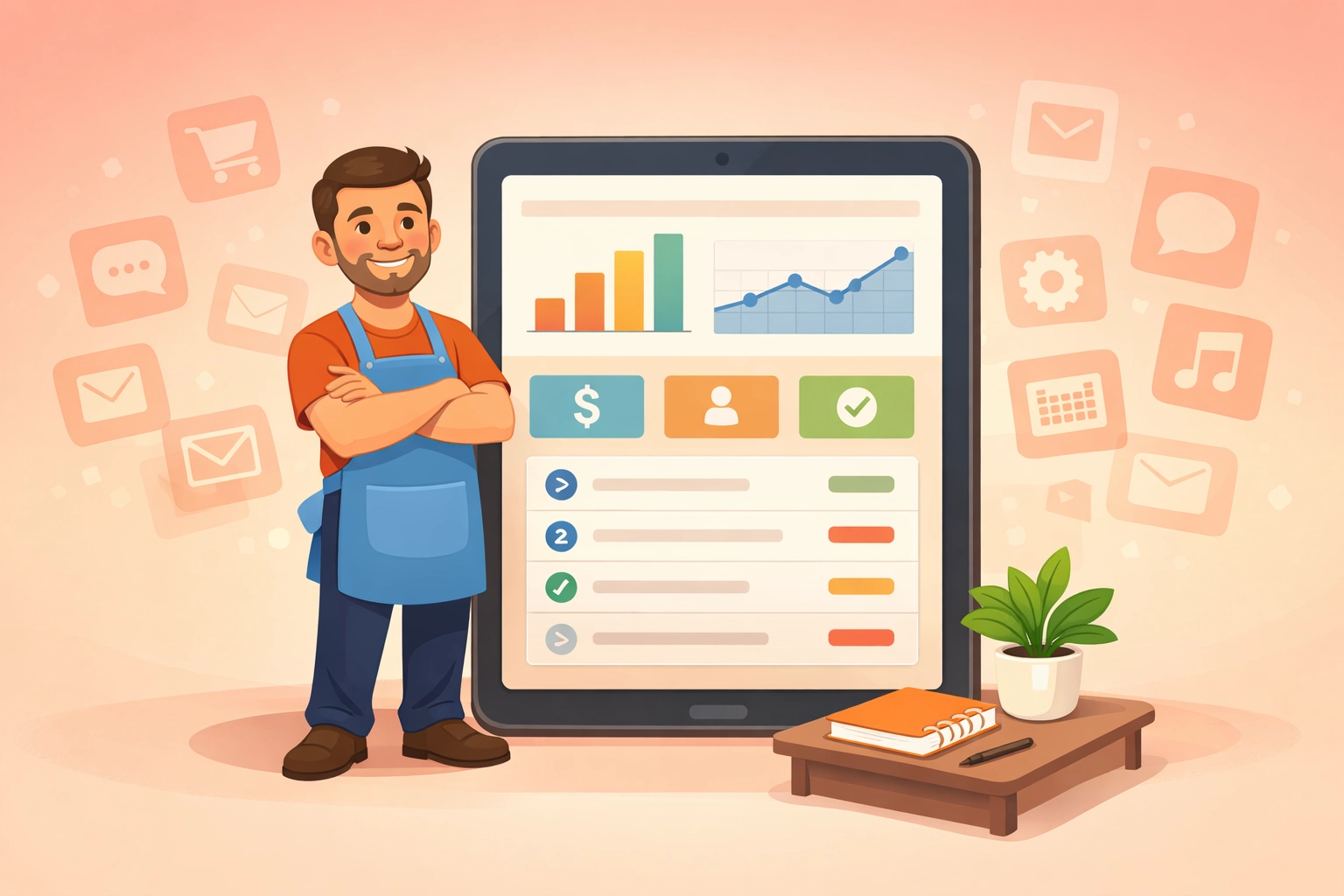 Confident business owner with unified dashboard replacing scattered and unused software subscriptions