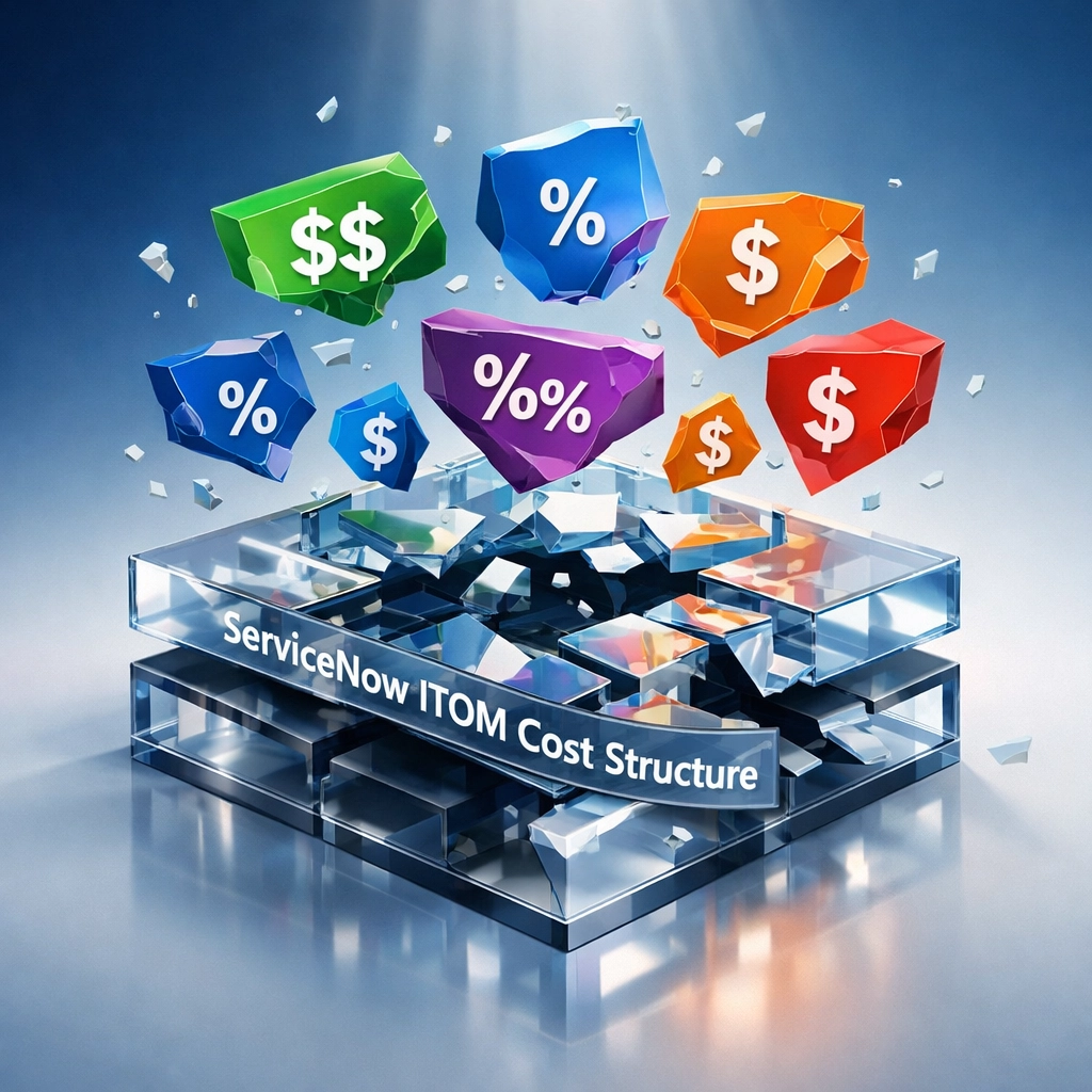 ServiceNow ITOM hidden cost structure visualization showing fragmented expenses and pricing complexities