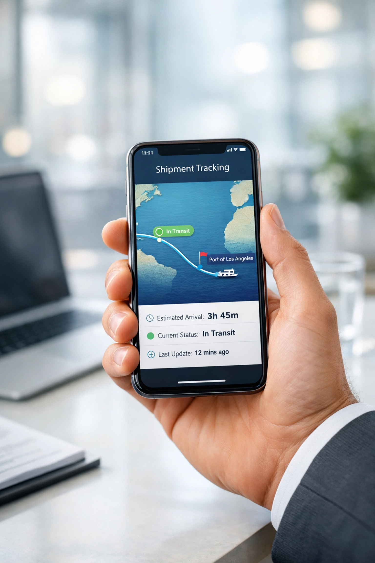 Smartphone displaying real-time tracking for a parcel sent to Nigeria using Shipflow logistics visibility.