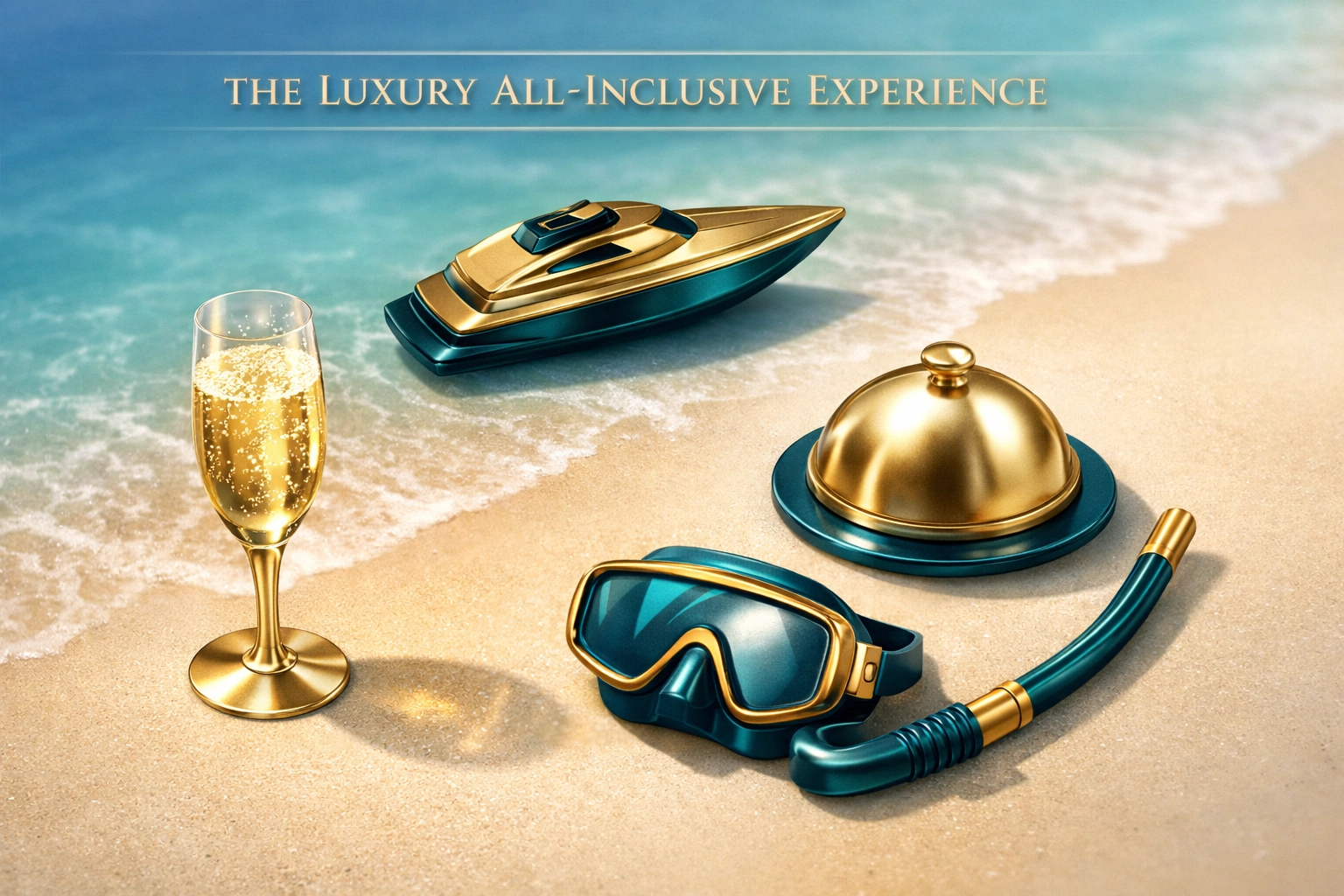 All-inclusive Maldives luxury resorts infographic with icons for gourmet dining, diving, and island transfers.