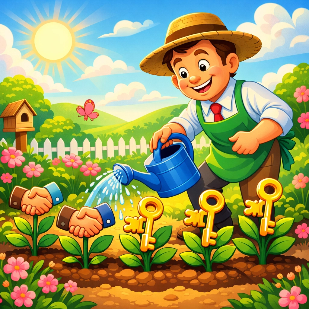 Small business lead conversion illustration showing the nurturing of enquiries into successful sales.