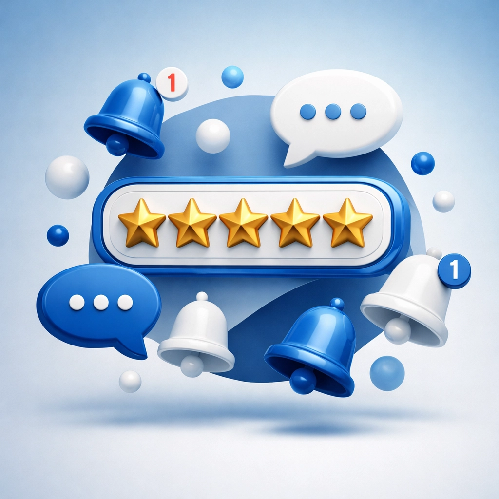 Five-star customer reviews with engagement notifications for Google Business Profile