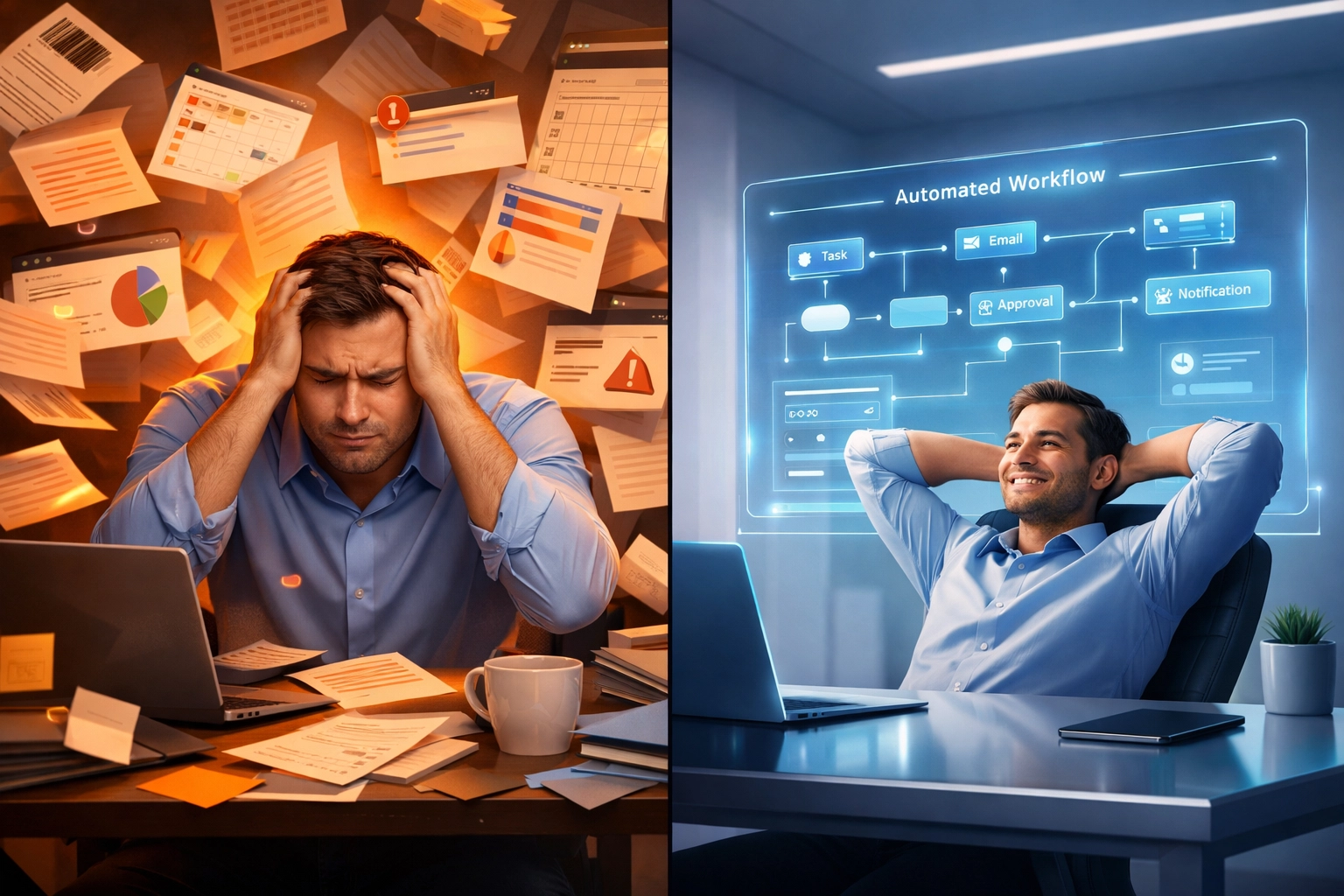 Manual local SEO work vs automated AI workflow dashboard comparison