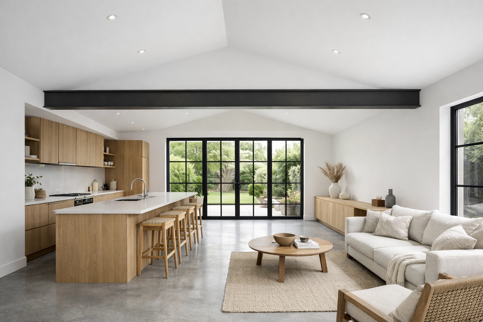 Sleek anthracite RSJ beam in a London home reducing loft conversion cost London.