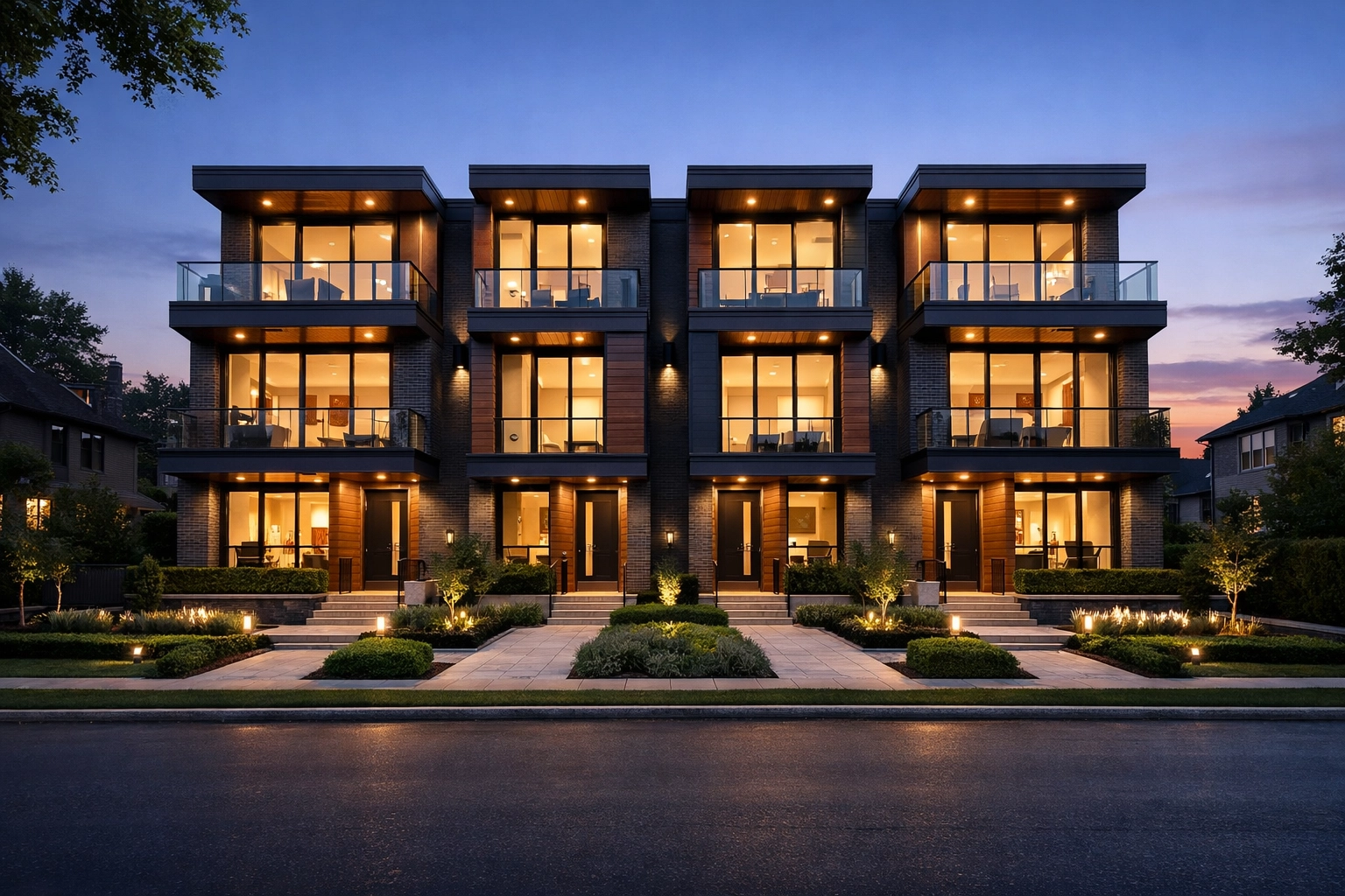 Modern 4-plex residential building in Ontario showcasing high-quality missing middle housing design.