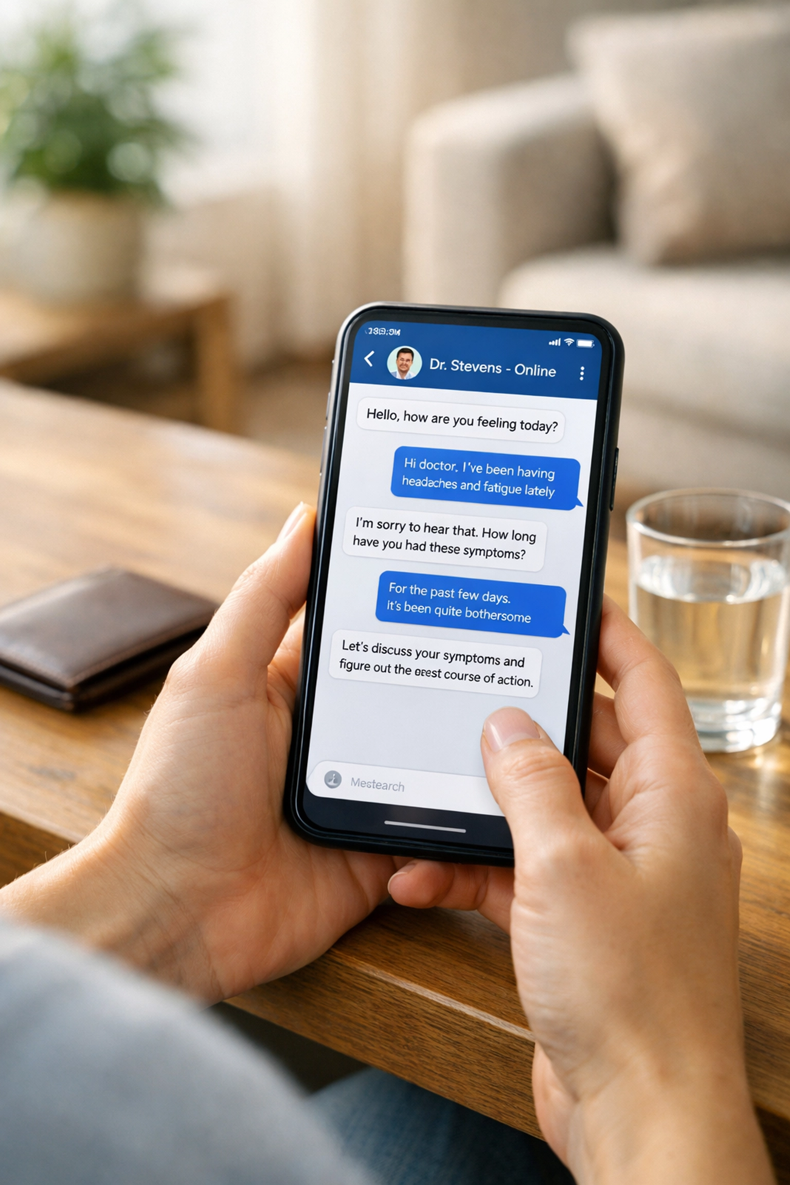 Using secure medical messaging on a smartphone to get an affordable UTI prescription online from home.