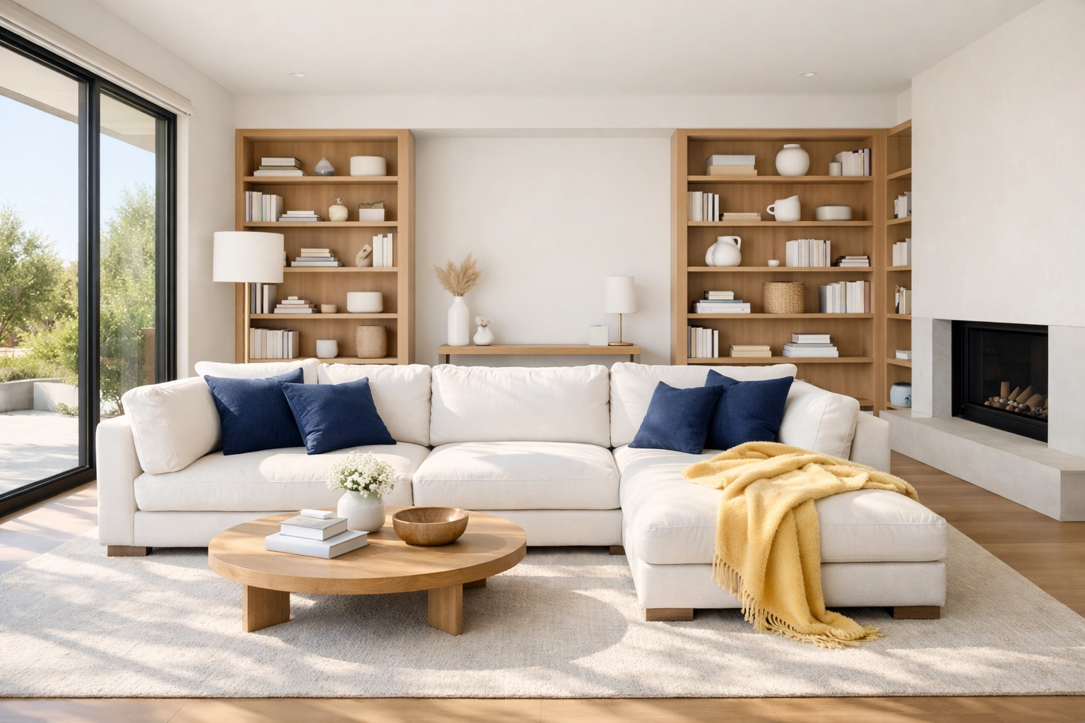 Serene and organized living room after professional house cleaning in Watertown, MA for a stress-free home environment.