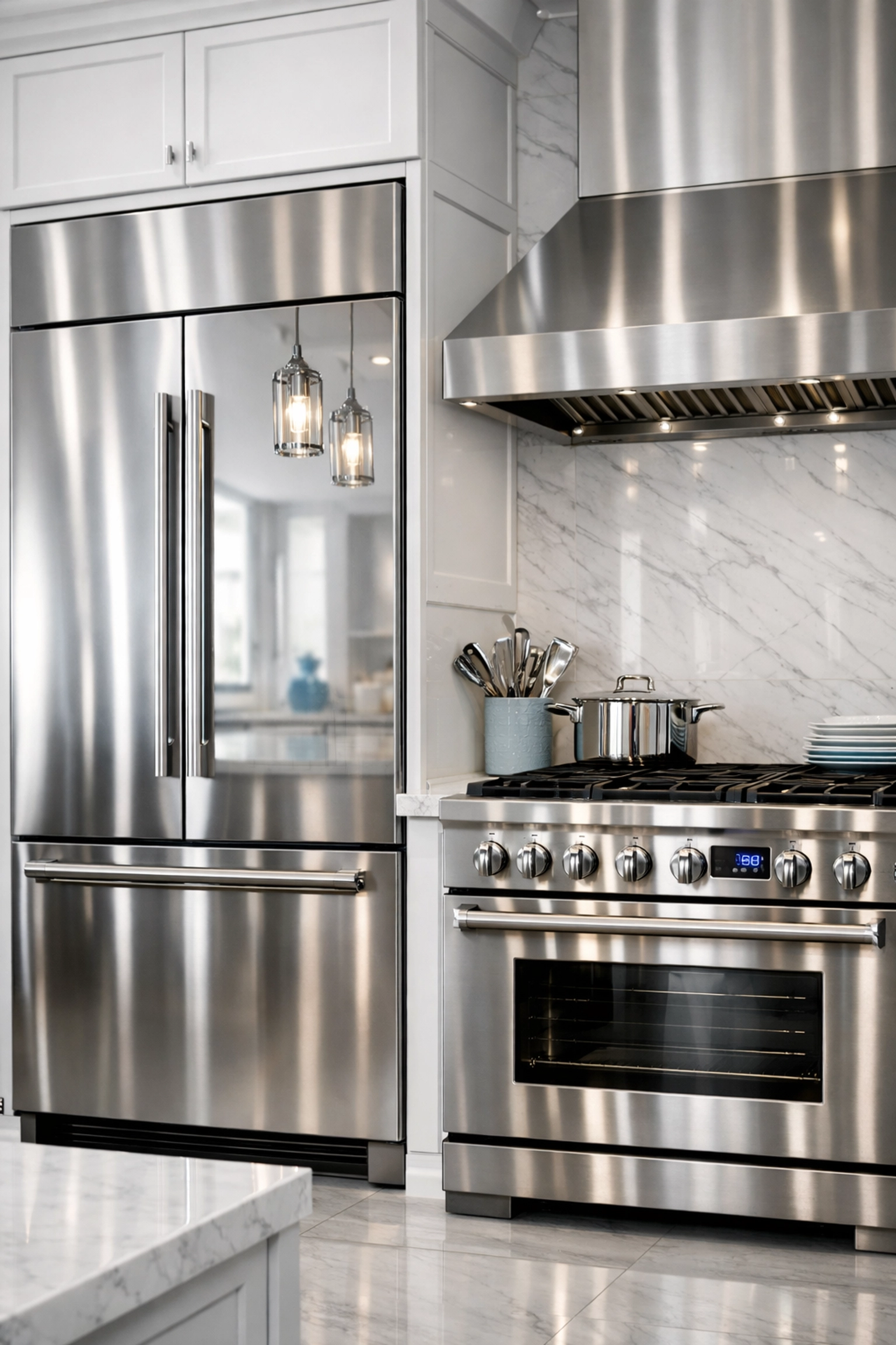 Gleaming stainless steel appliances in a luxury Dover kitchen showing professional cleaning standards.