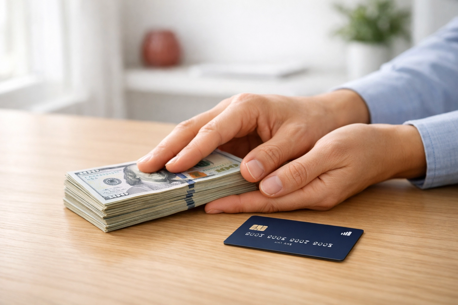 Setting a cash security deposit for a secured credit card to start building credit history.