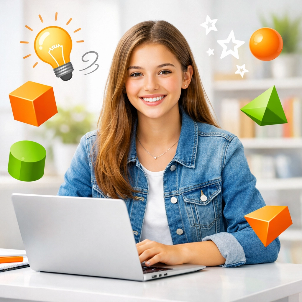 Teenage girl at a laptop demonstrating confident digital communication and leadership skills for the modern world.