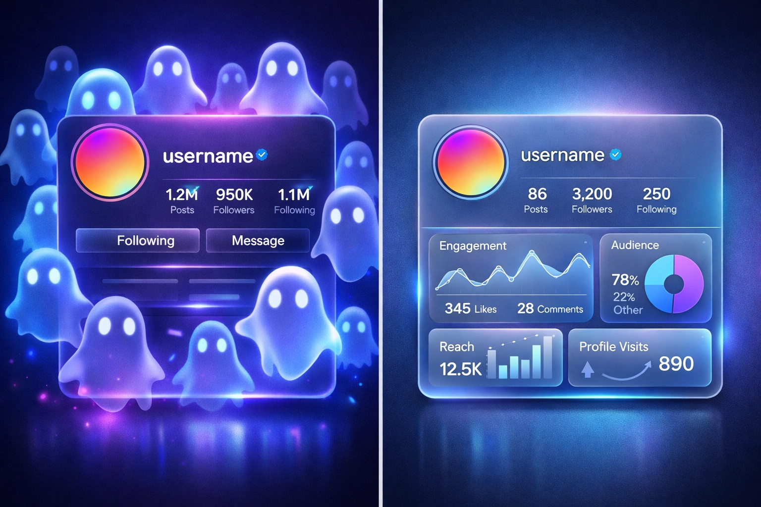 Comparison of fake follower metrics versus authentic engagement data in influencer marketing
