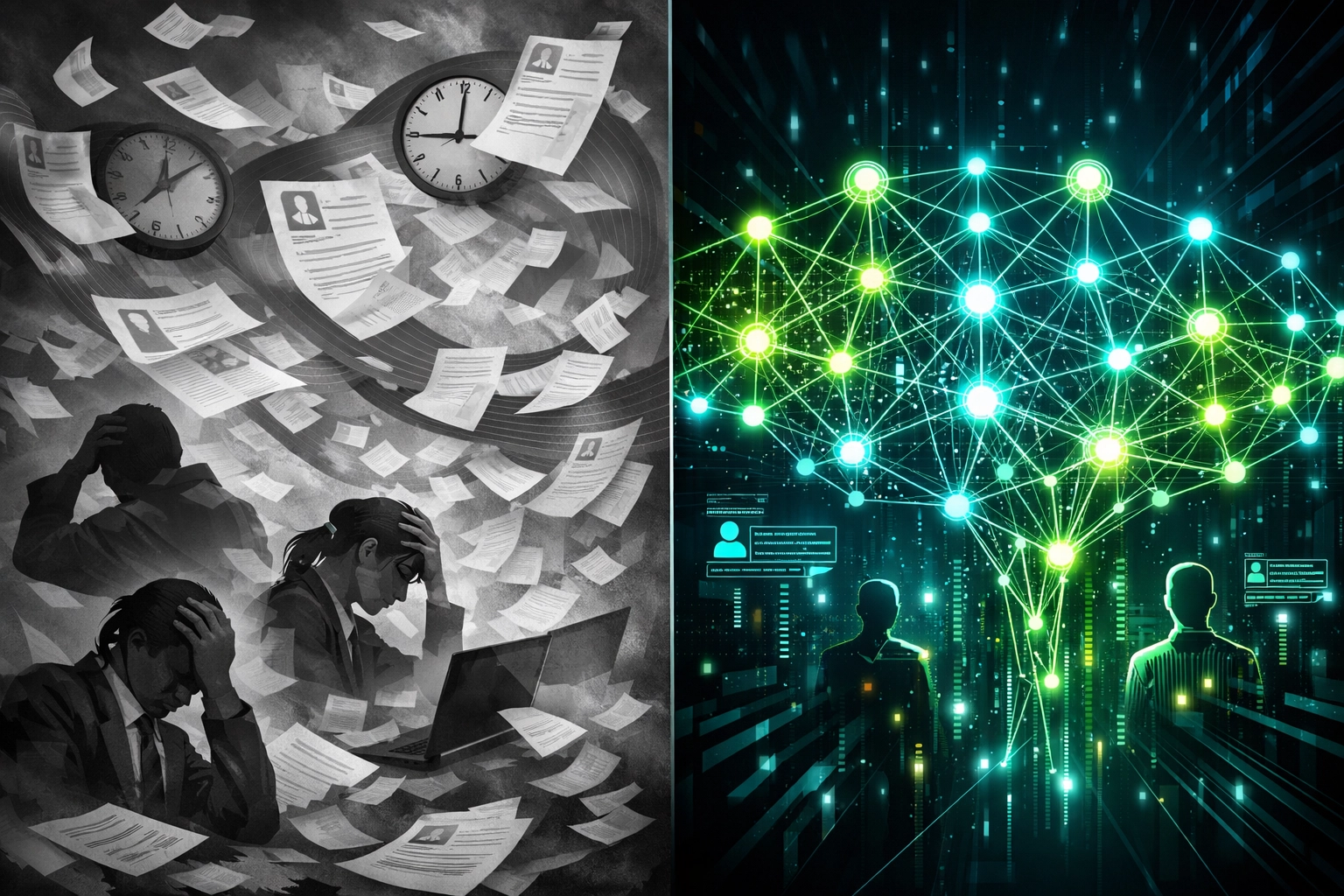 AI assessments vs traditional hiring methods comparison showing automated candidate screening efficiency