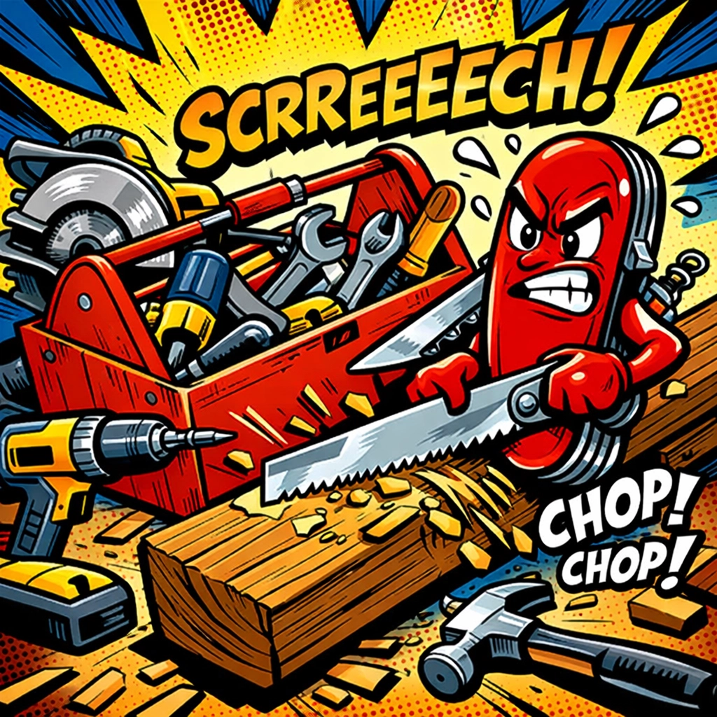 Swiss Army knife struggling with wrong tools showing why specialized AI business automation tools matter