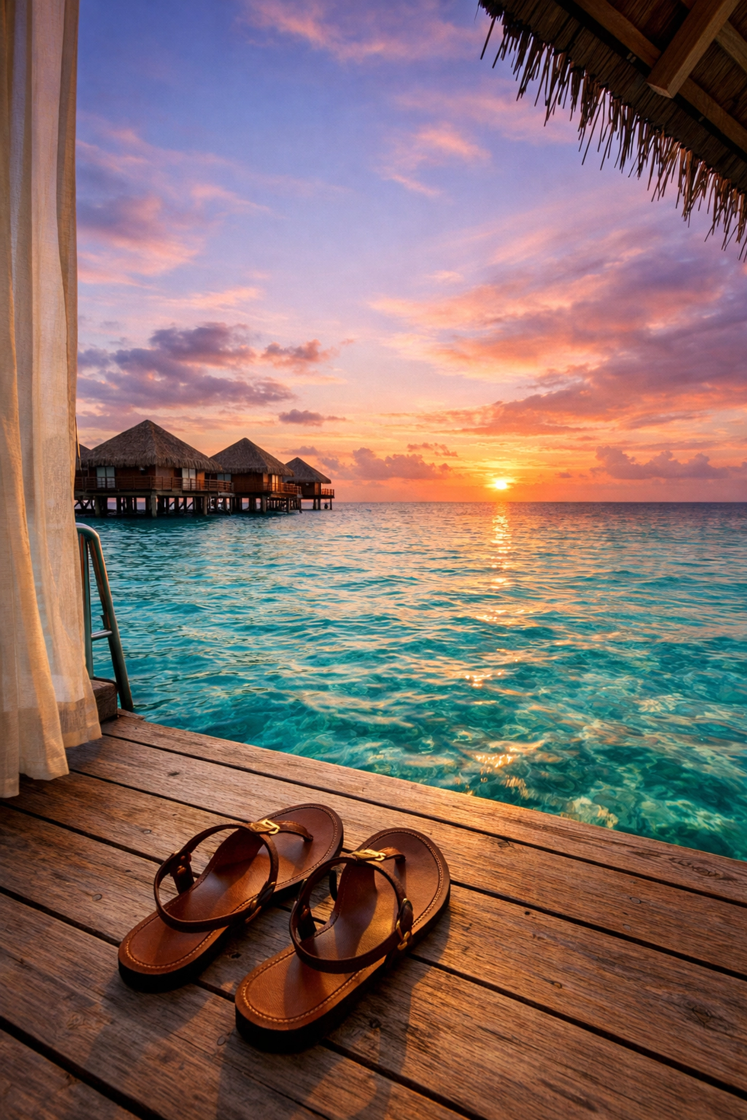 Luxury Maldives overwater bungalow at sunset, highlighting the quality of professional travel planning.