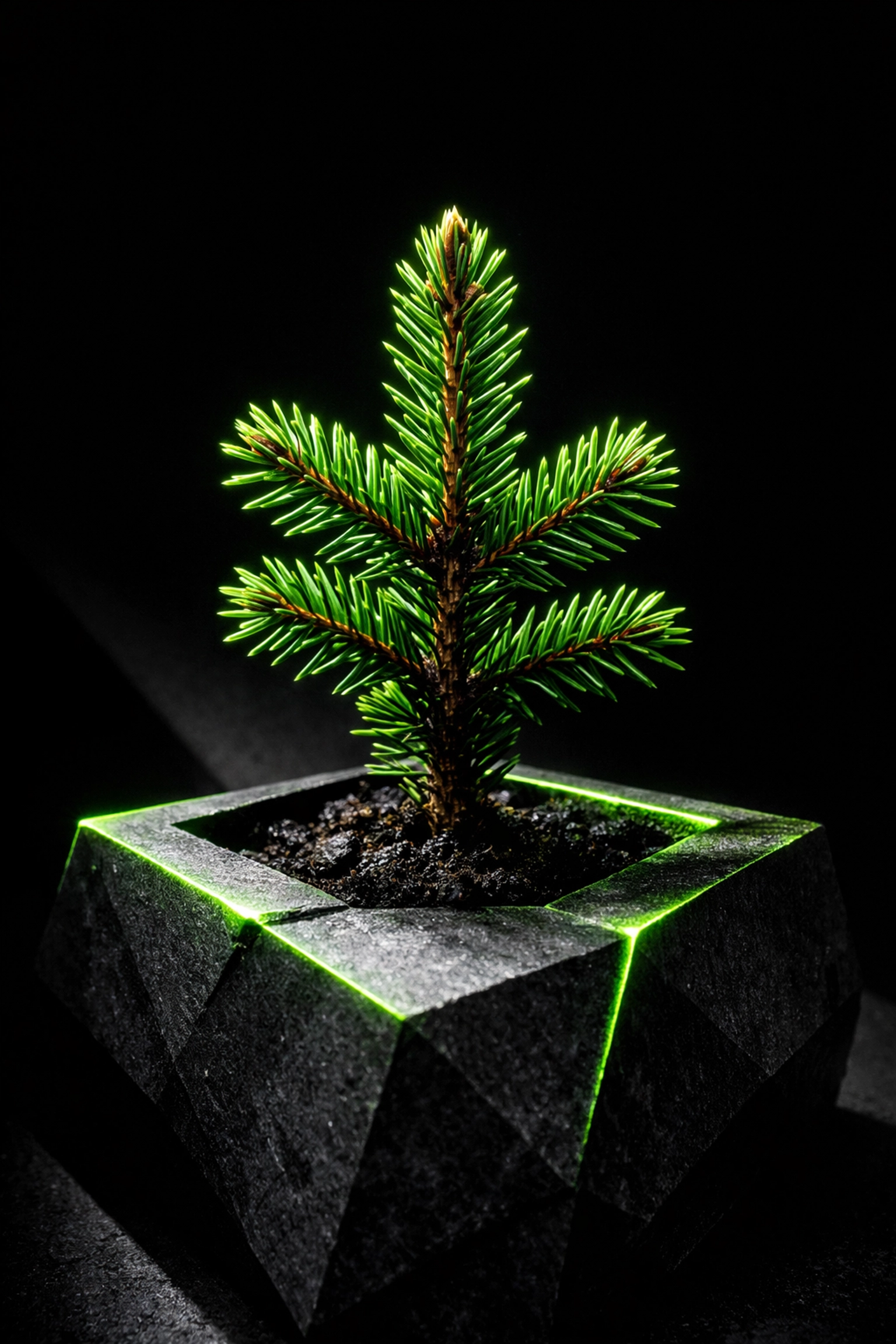 Colorado spruce tree in a stone planter representing growth in the Denver landscaping industry.
