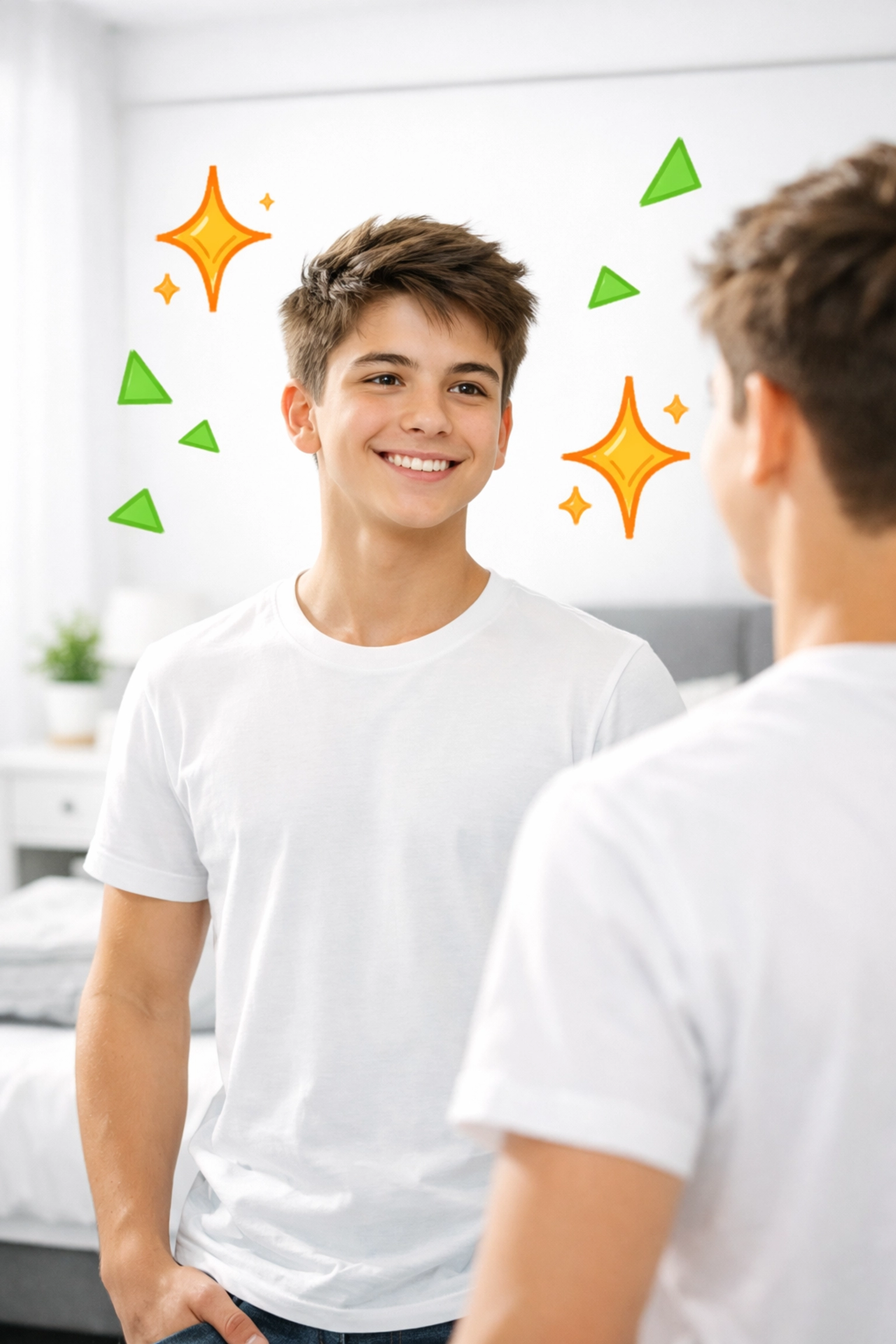 Confident teenage boy practicing self-care and building self-respect as part of puberty education.