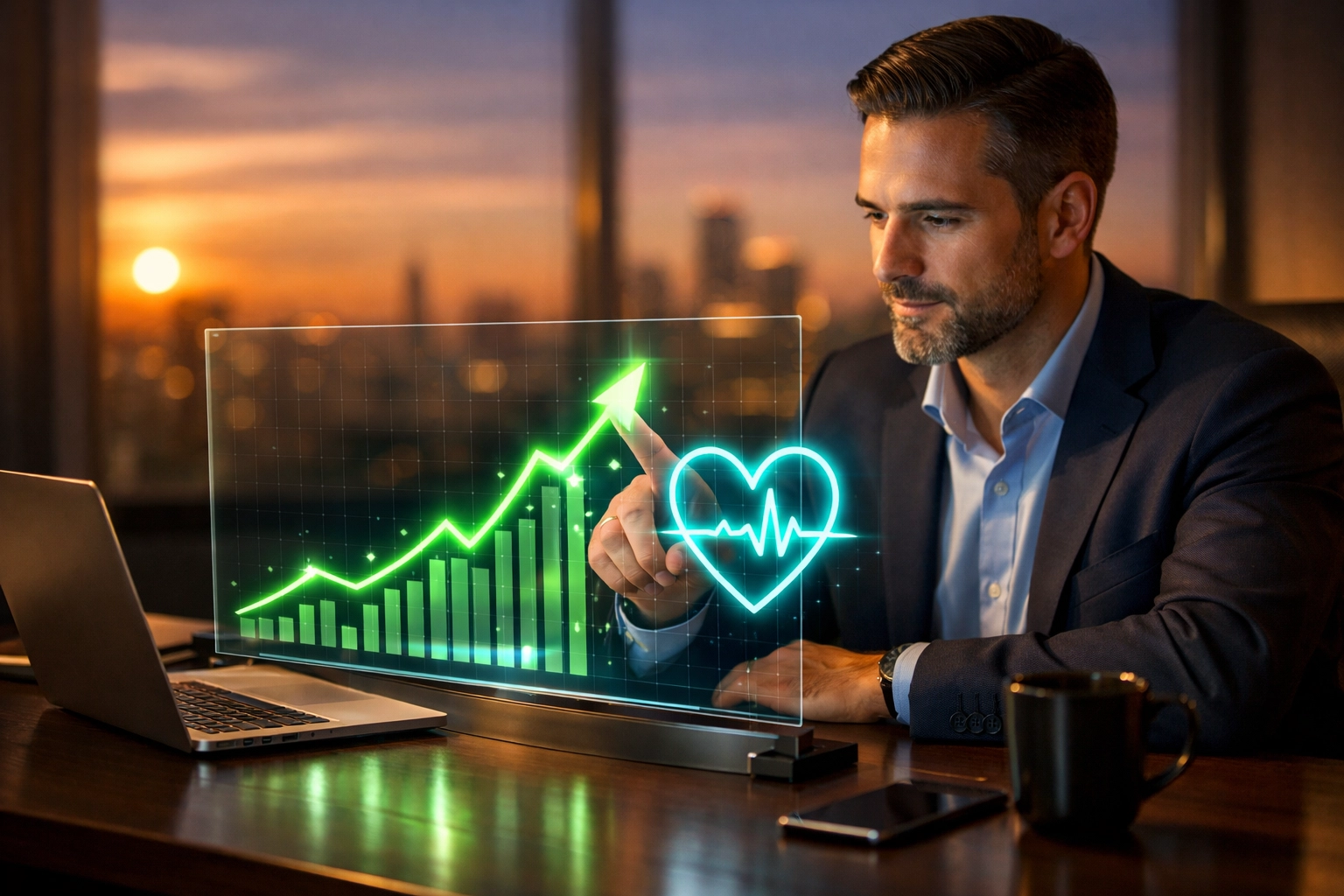 A professional monitoring business growth and human connection through ai automation for business data.