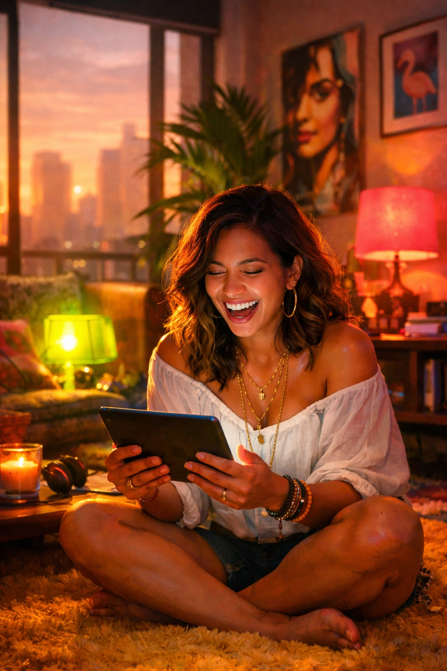 A woman doing a video vibe check on her tablet to build trust before an in-person meeting.