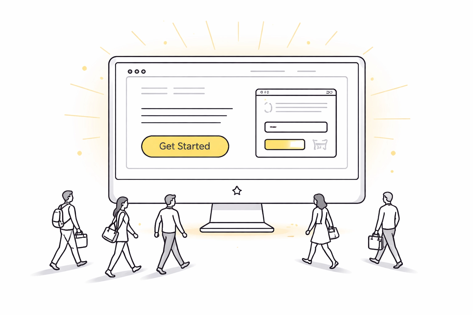 Modern website as a digital storefront attracting visitors, highlighting conversion optimization for small business advertising