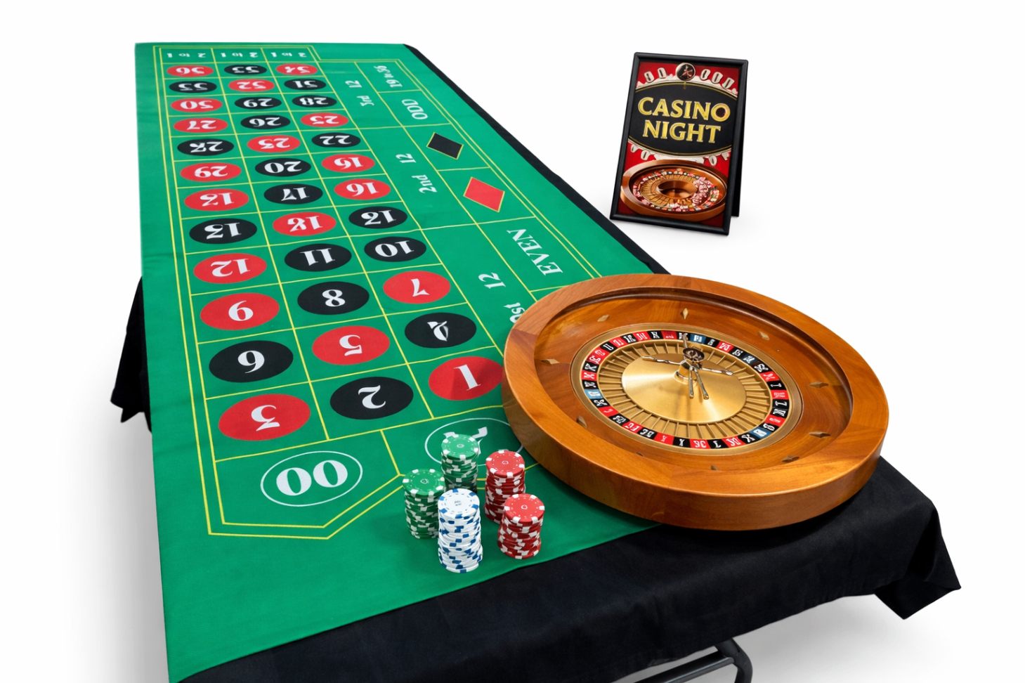Roulette table rental setup with a green felt betting layout