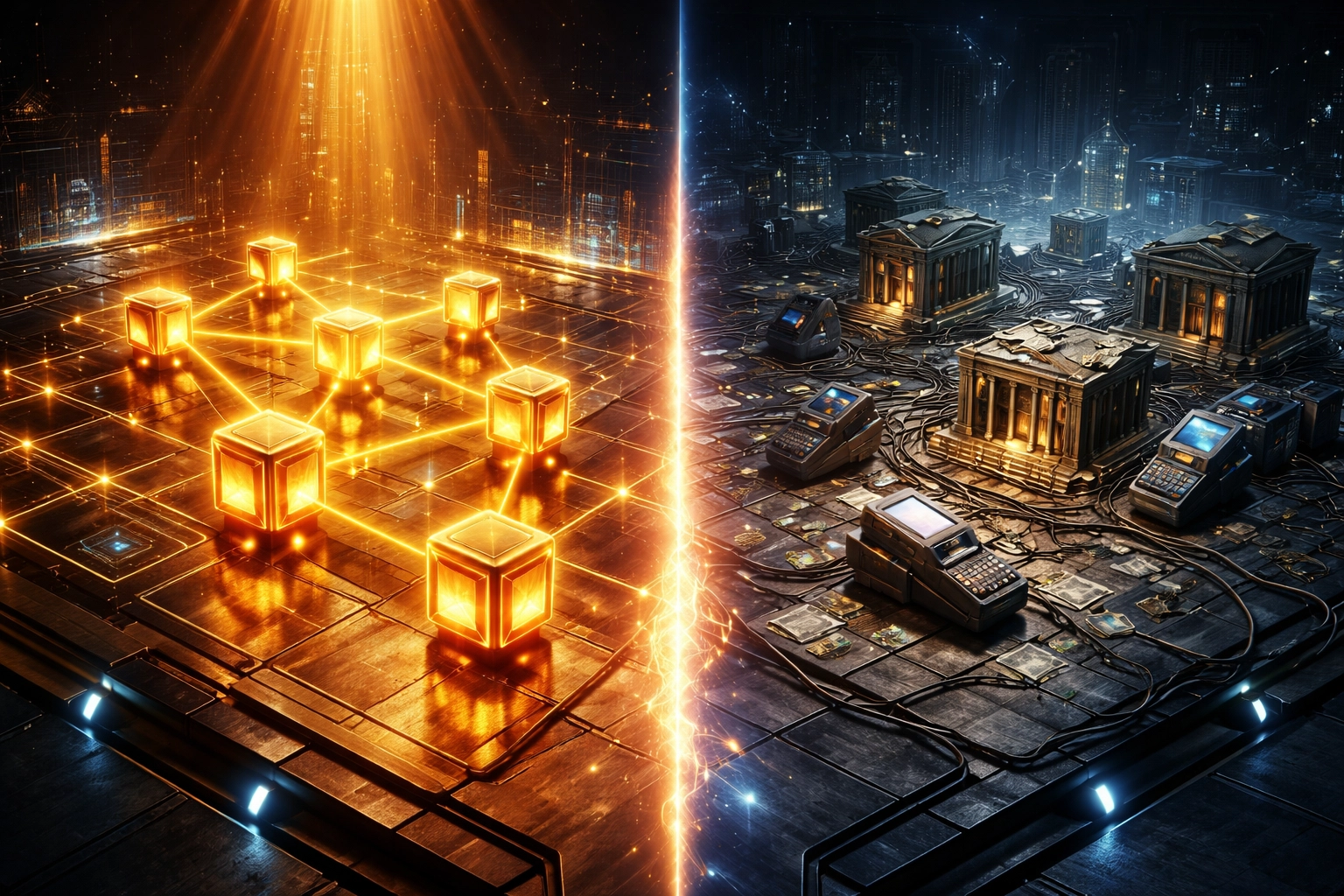 Web3 blockchain payment network compared to traditional banking systems reducing merchant interchange fees