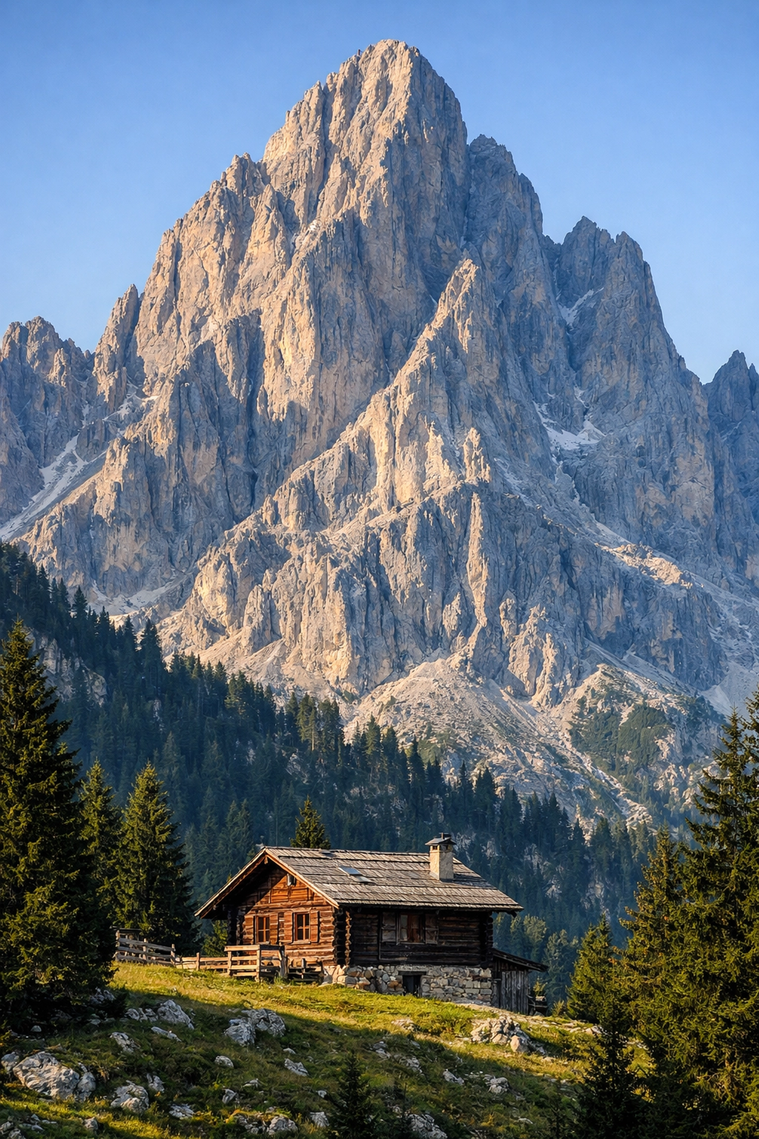 Mountain peak and cabin showing lens compression to avoid landscape photography mistakes.