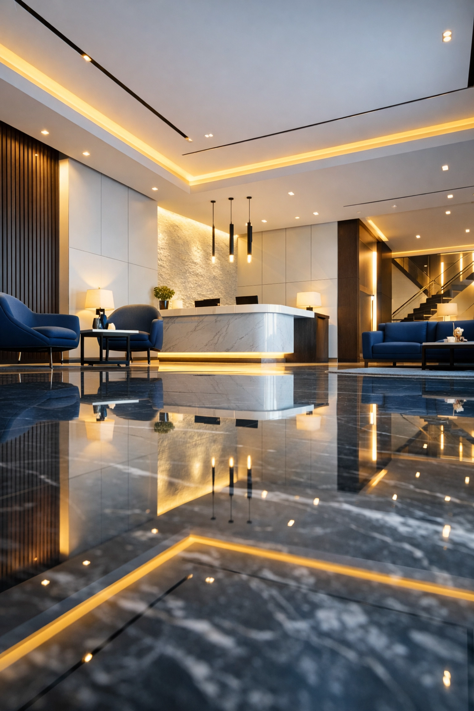 Gleaming Westford lobby floor reflecting professional bi weekly commercial cleaning standards.