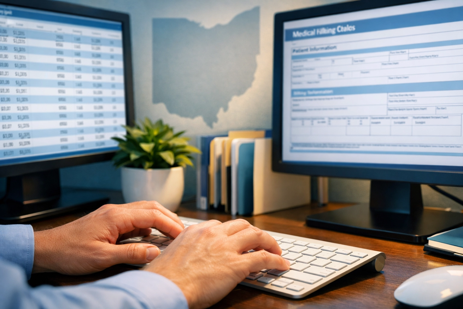 Ohio Medicaid hospice billing specialist processing claims on computer