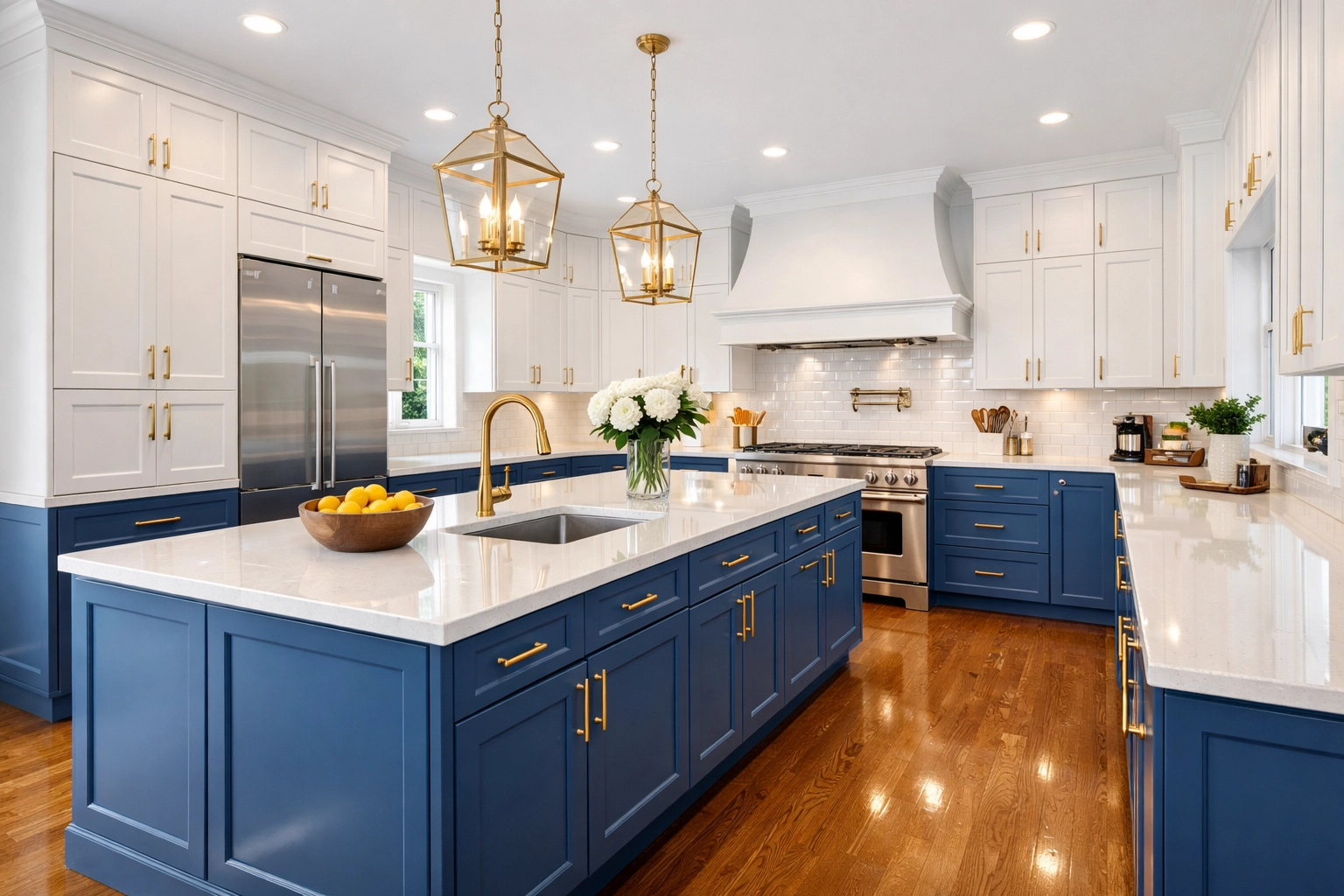 Spotless luxury kitchen surfaces after a professional weekly house cleaning service.