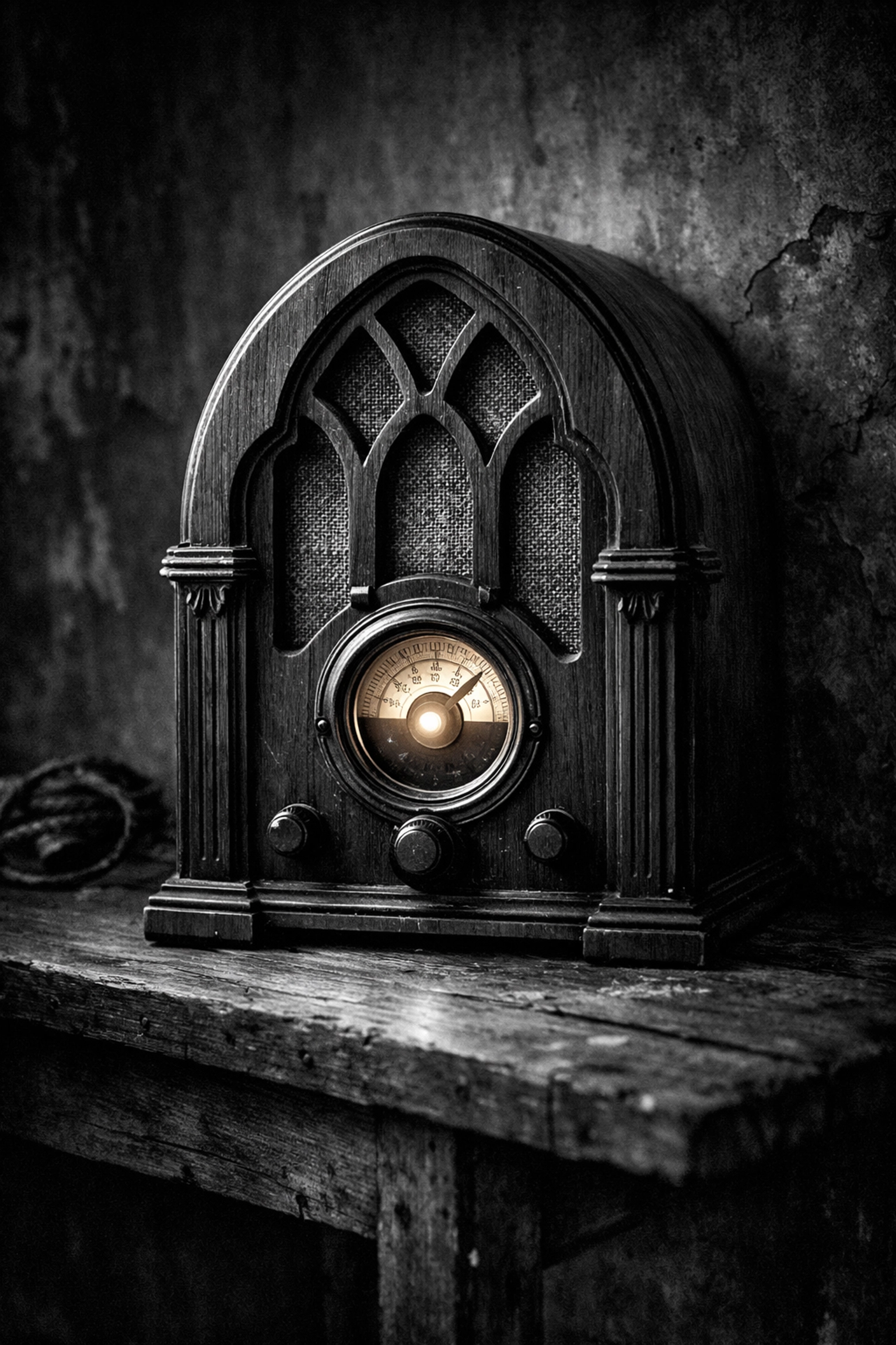 Close-up of a vintage 1930s wooden radio, reflecting the music that shaped young Elvis Presley.