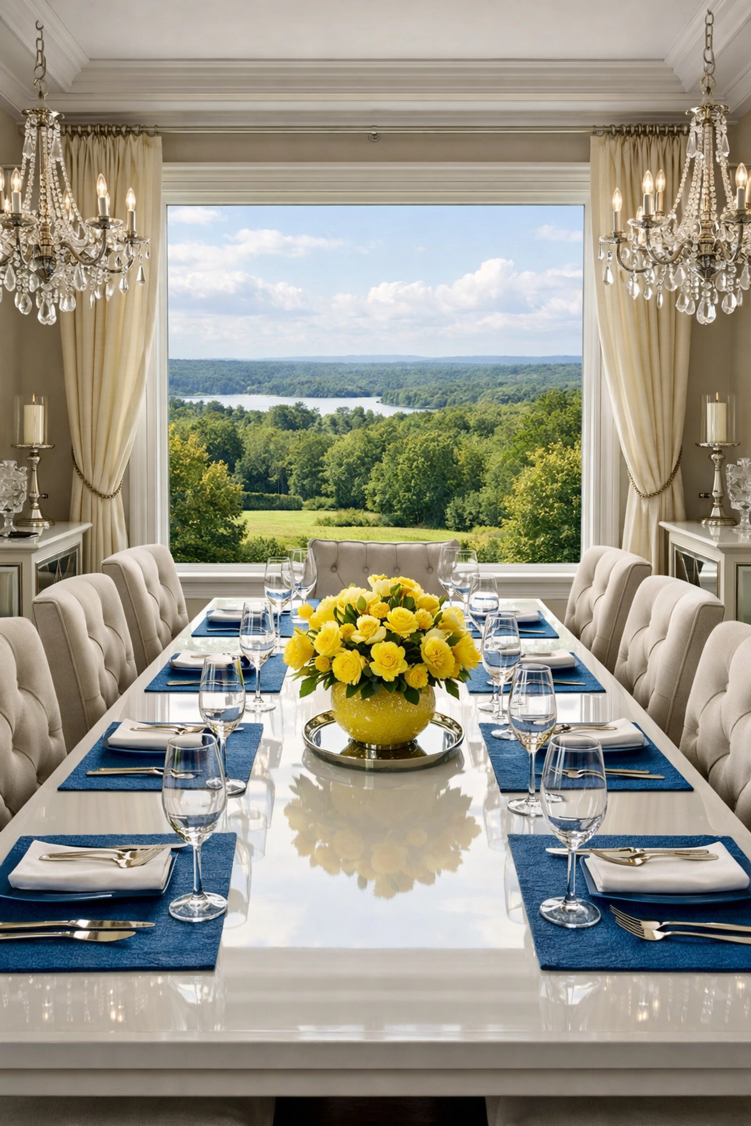 Sparkling clean dining room in a Royalston MA home overlooking a green Massachusetts landscape after deep cleaning.