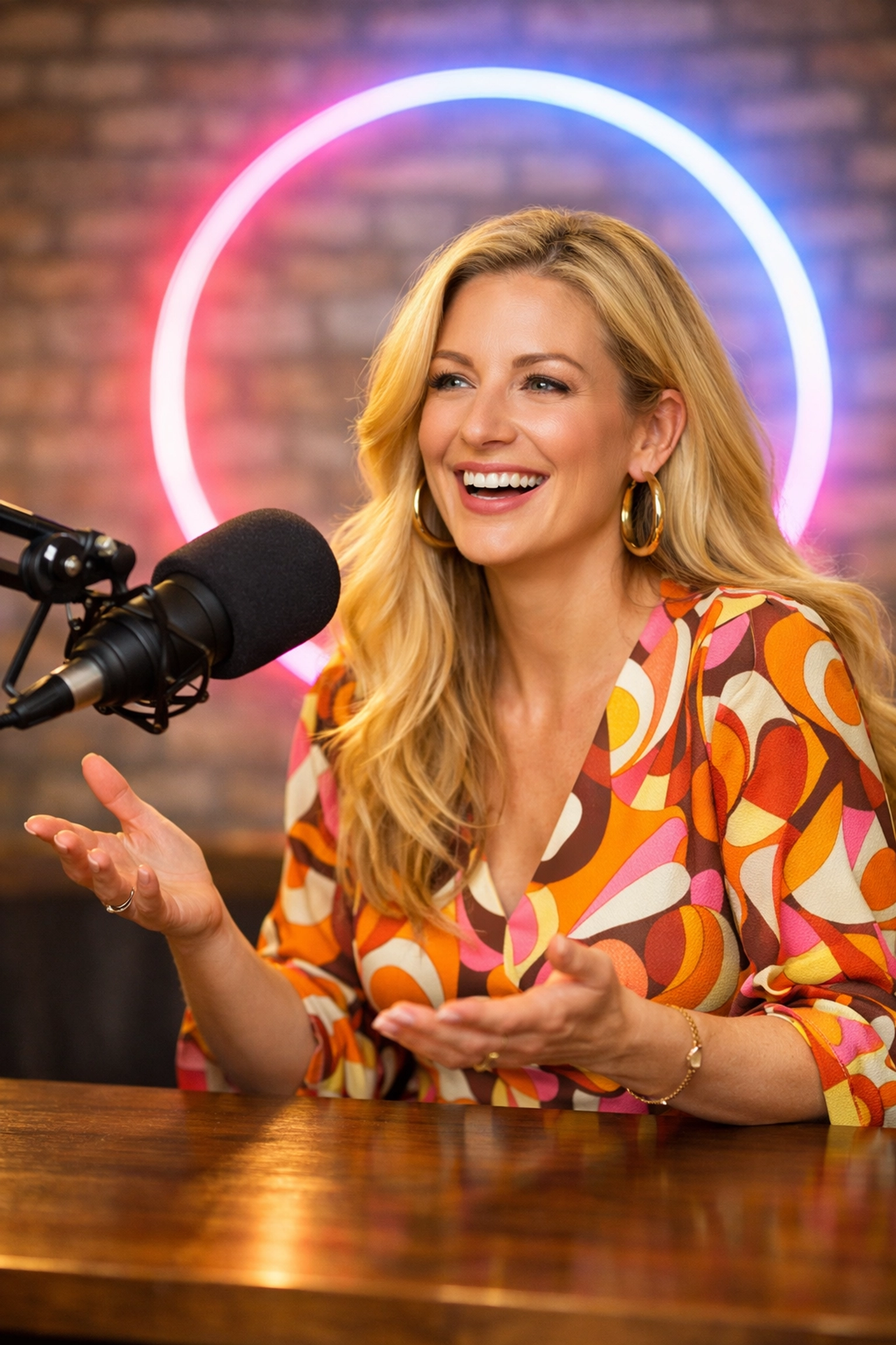 Maddie Taylor hosting the My Girl Life Podcast in a stylish studio, a welcoming space for trans women and crossdressers.