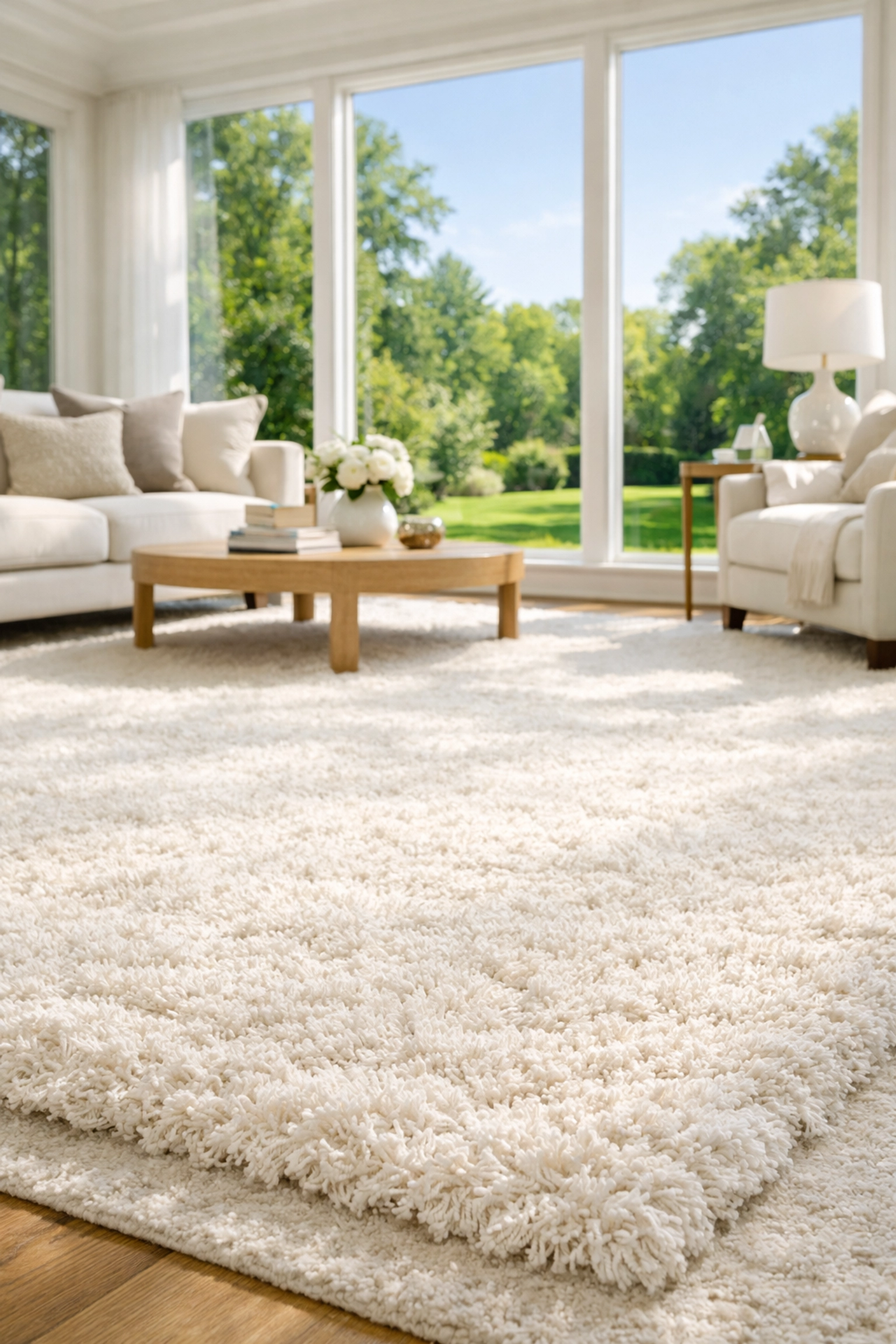 Professional house cleaning services in Westchester NY featuring a deep cleaned area rug and spotless windows.